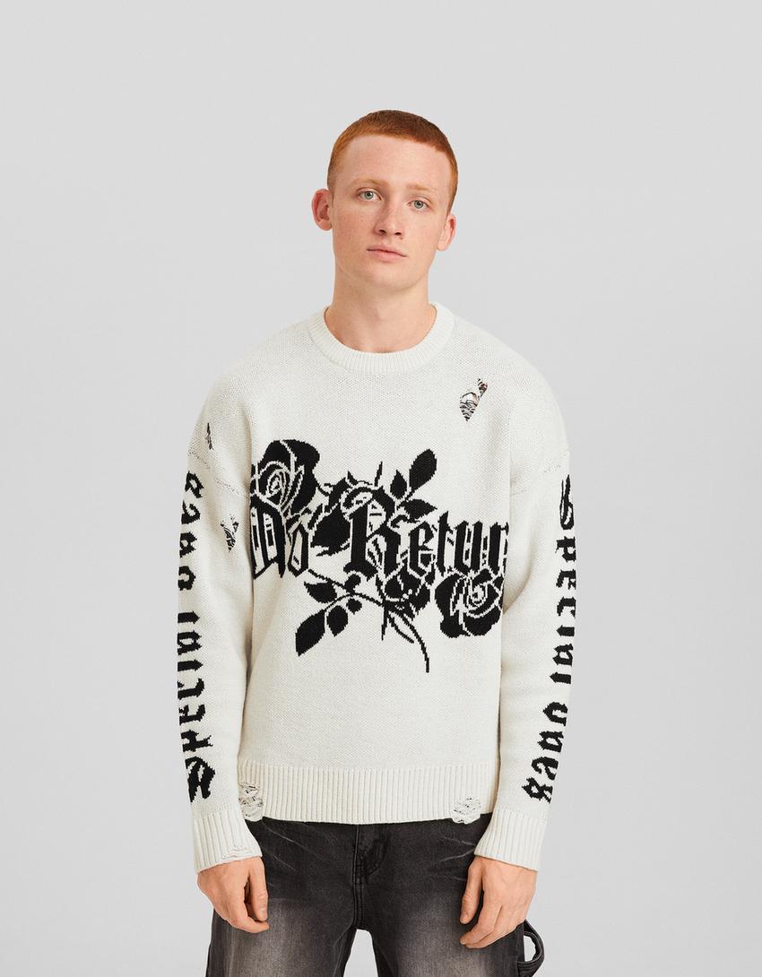 Floral print sweater-Cream-0