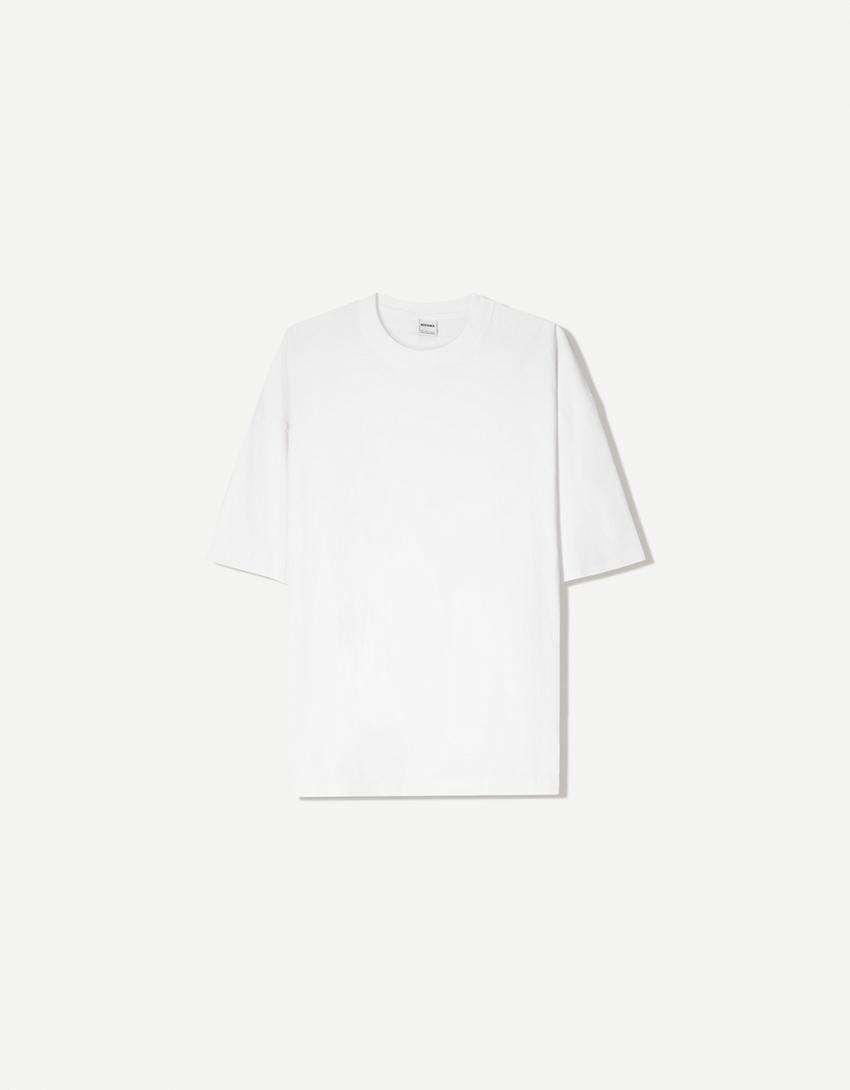 Koszulka oversize z krótkim rękawem-Biały