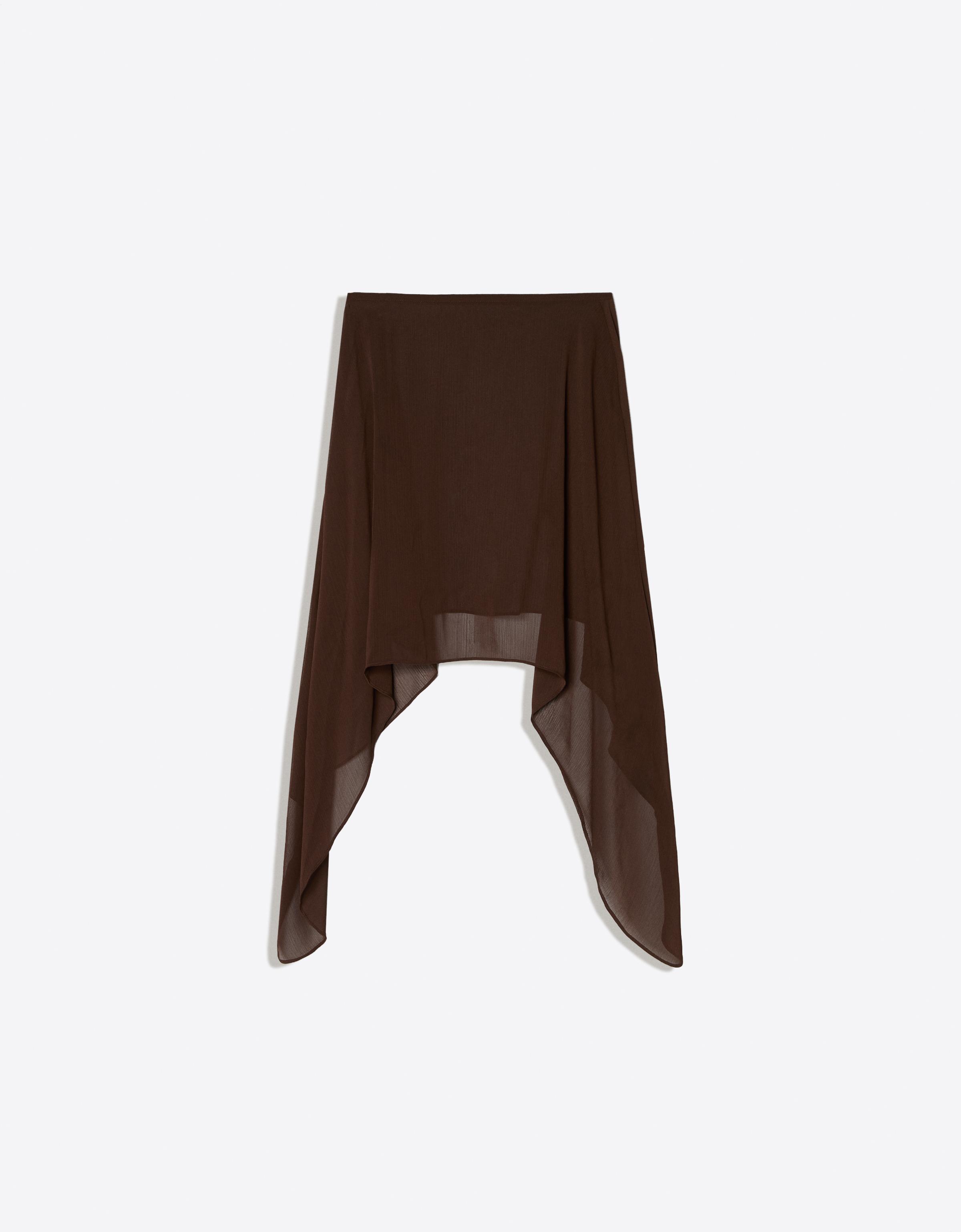 Semi-sheer asymmetric flowing cape — Brown