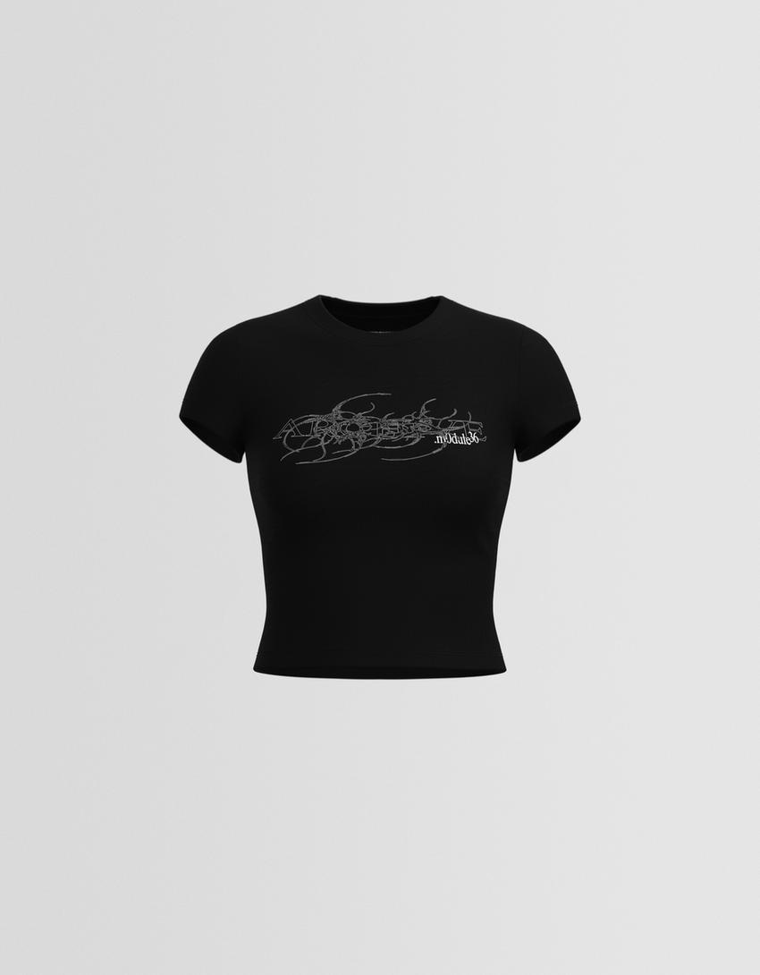 Tricou mânecă scurtă print-Negru
