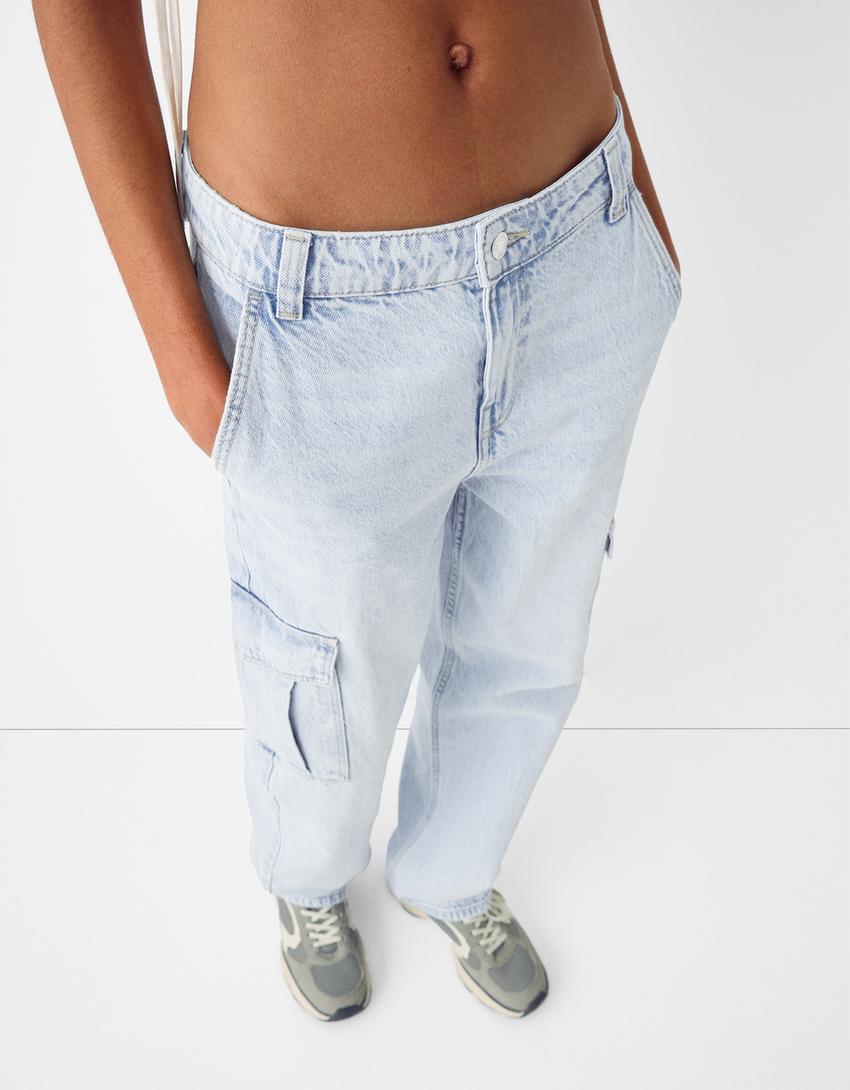 بنطال جينز كارغو بقصّة مستقيمة-أزرق فاتح-3