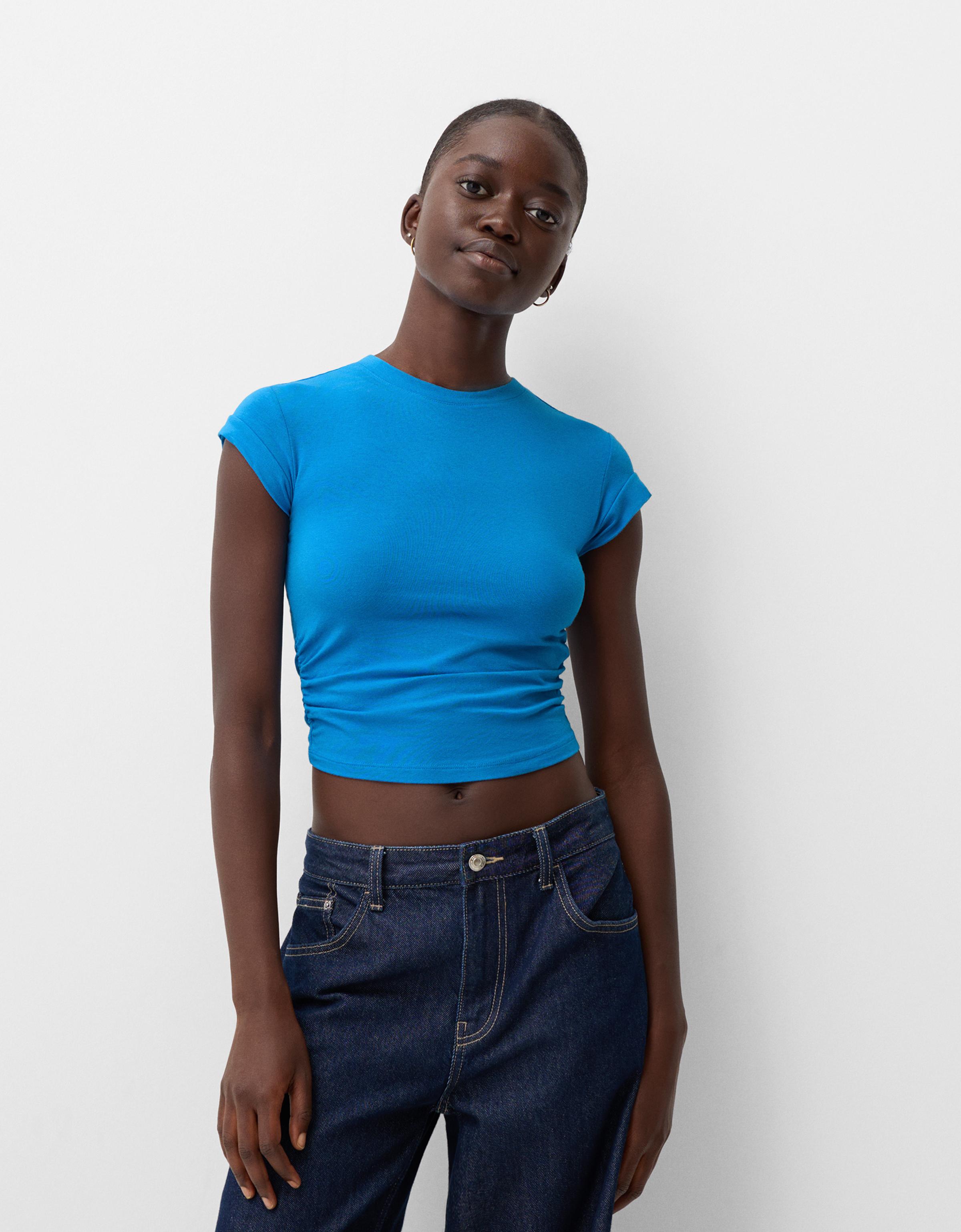 Bershka T-Shirt Mit Kurzen Ärmeln Damen S Blau