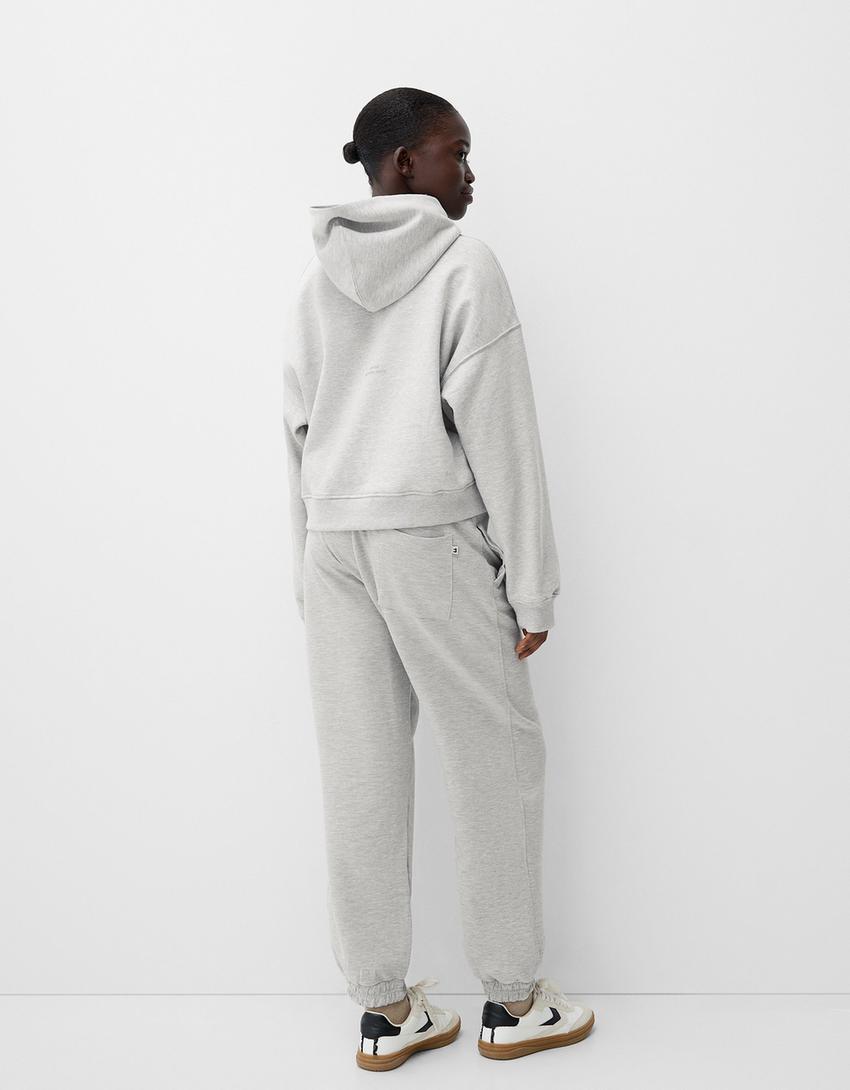 Pamuklu kapüşonlu sweatshirt-Gri-1