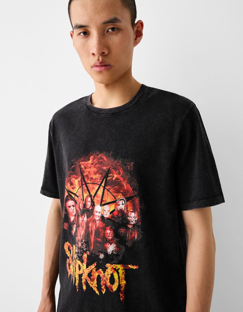 Фланелка с къс ръкав и щампа „Slipknot“-Черно-2