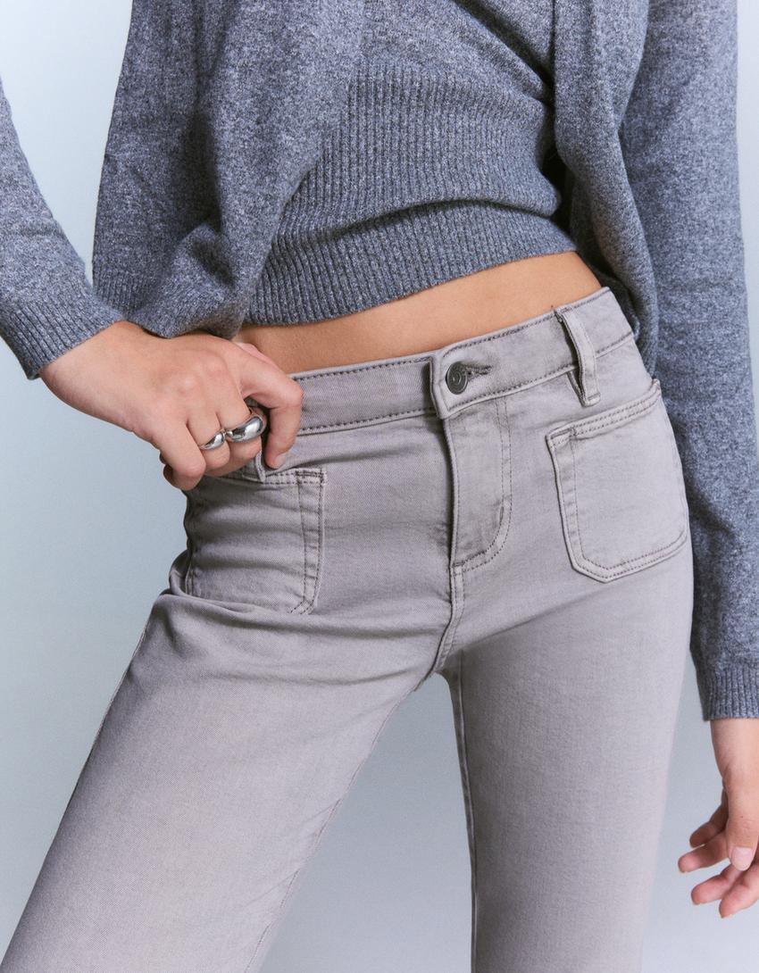 Pantalons flare butxaca de tapeta-Gris-2
