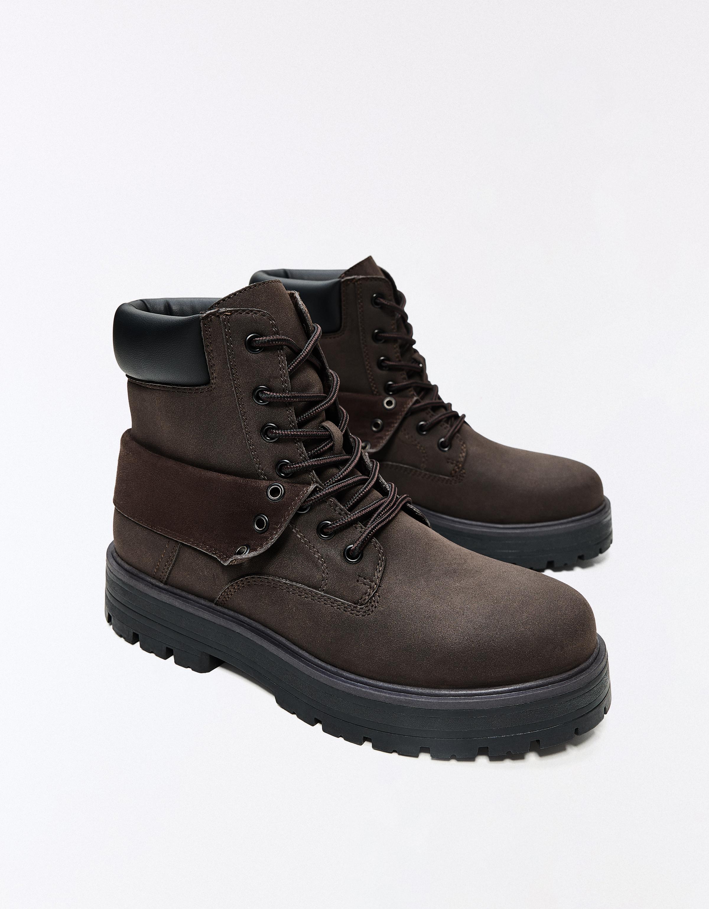 LACE-UP WORKER ANKLE BOOTS — Brown