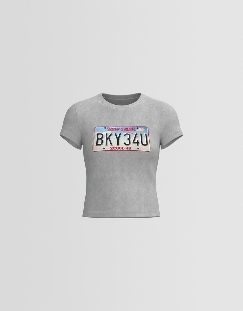T-Shirt mit Print und kurzen Ärmeln-Grau-3