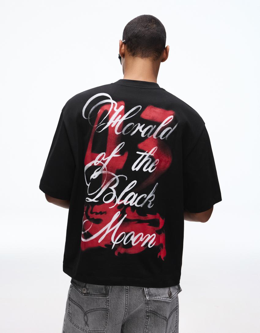 Camiseta manga corta boxy print-Negro