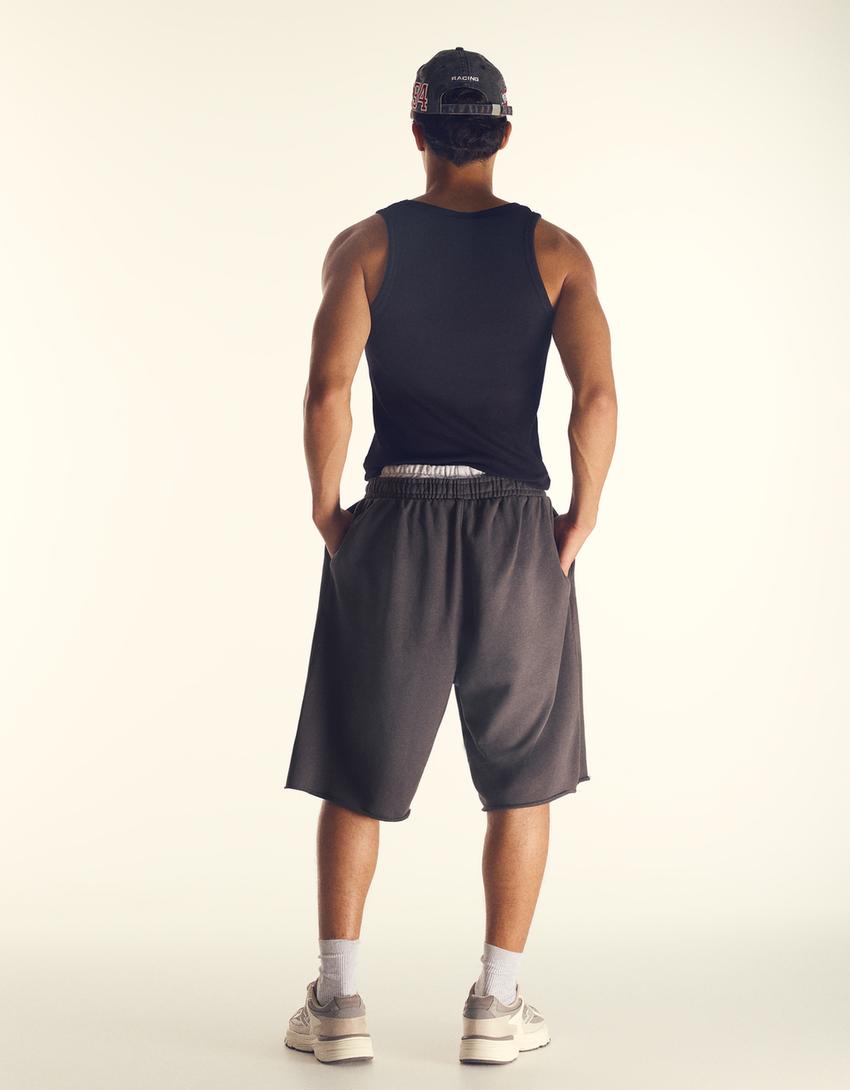 Double-waistband printed Bermuda shorts-Grey
