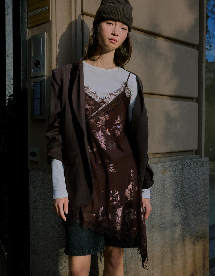 Rochie mini tul dantelă-Ciocolată