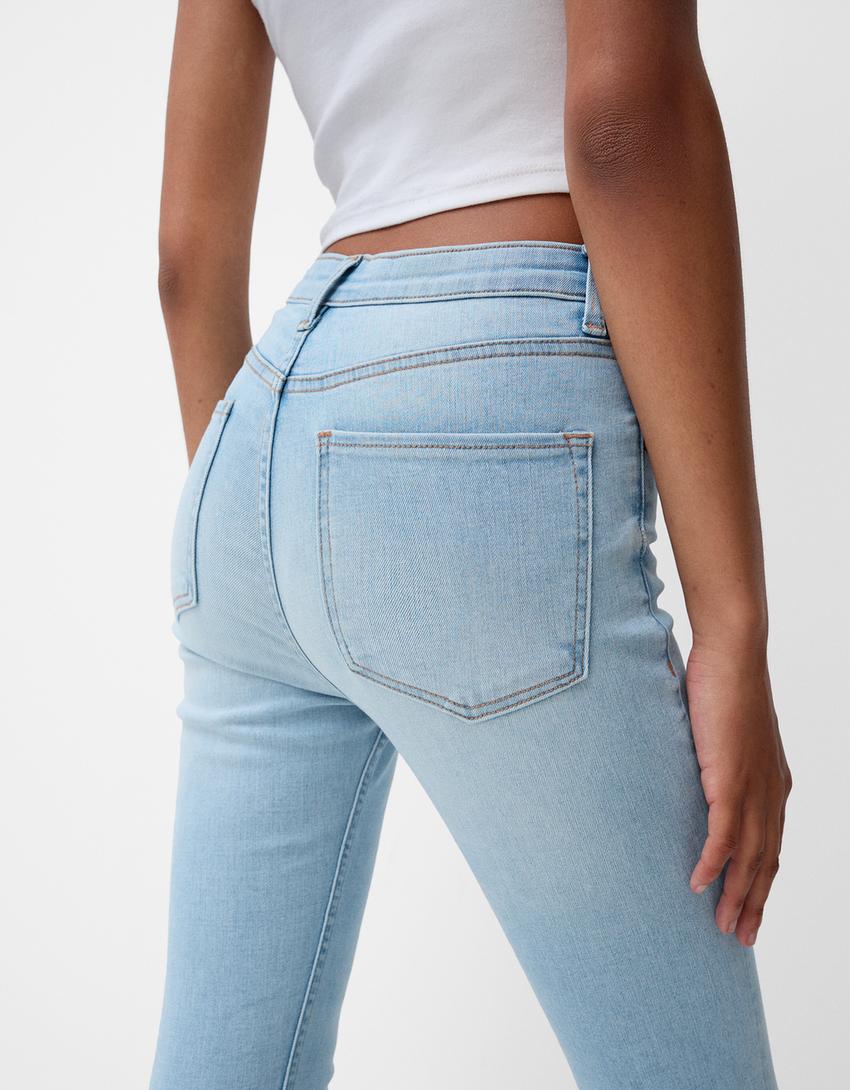 Jeans taille très haute skinny-Bleu clair