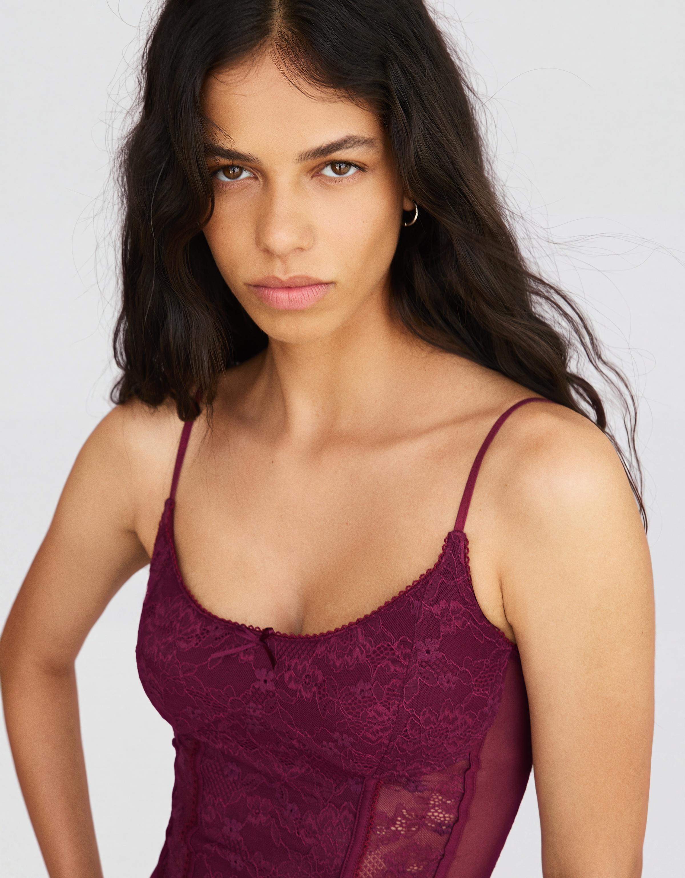 Strappy lace bodysuit — Burgundy