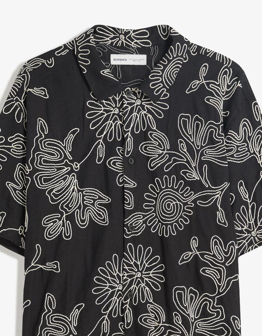 Camisa manga corta bordado-Negro-2