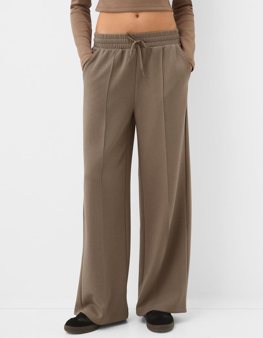 Soft touch wide-leg trousers-Sand