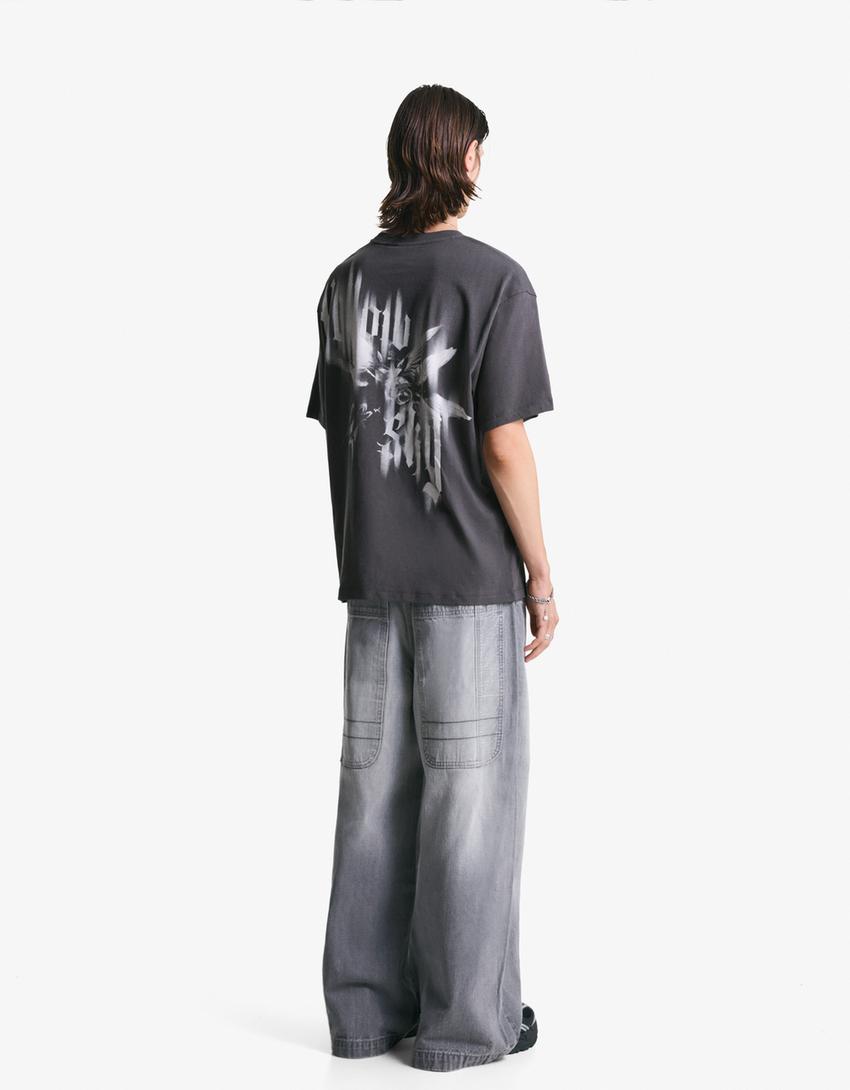 Short sleeve T-shirt with print-Grey-1