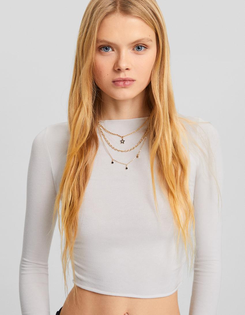 Lot 4 colliers pierres fantaisie étoile lune-Or-3