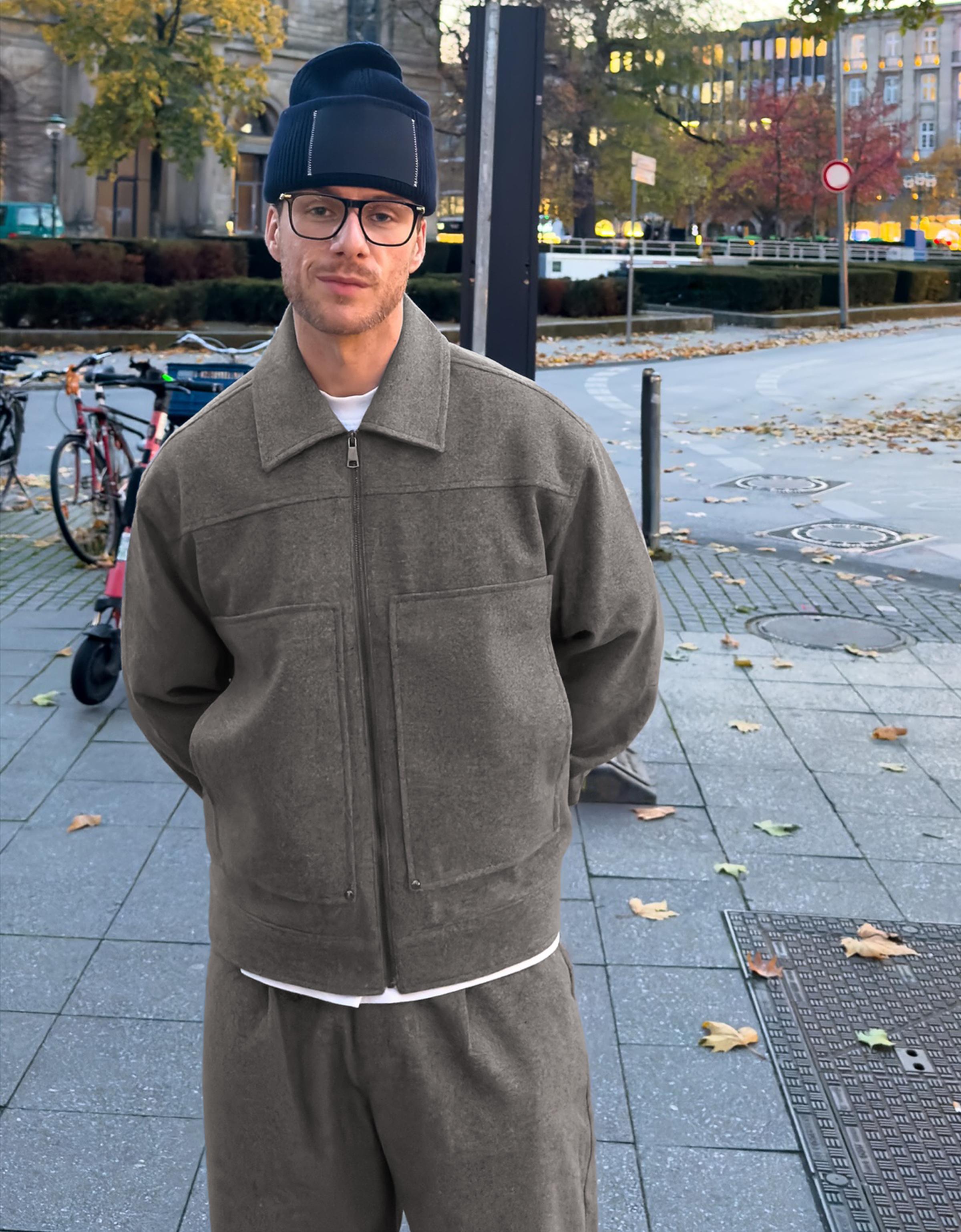 Bershka Boxy Hemdjacke Mit Reißverschluss Herren Xs Dunkelgrau