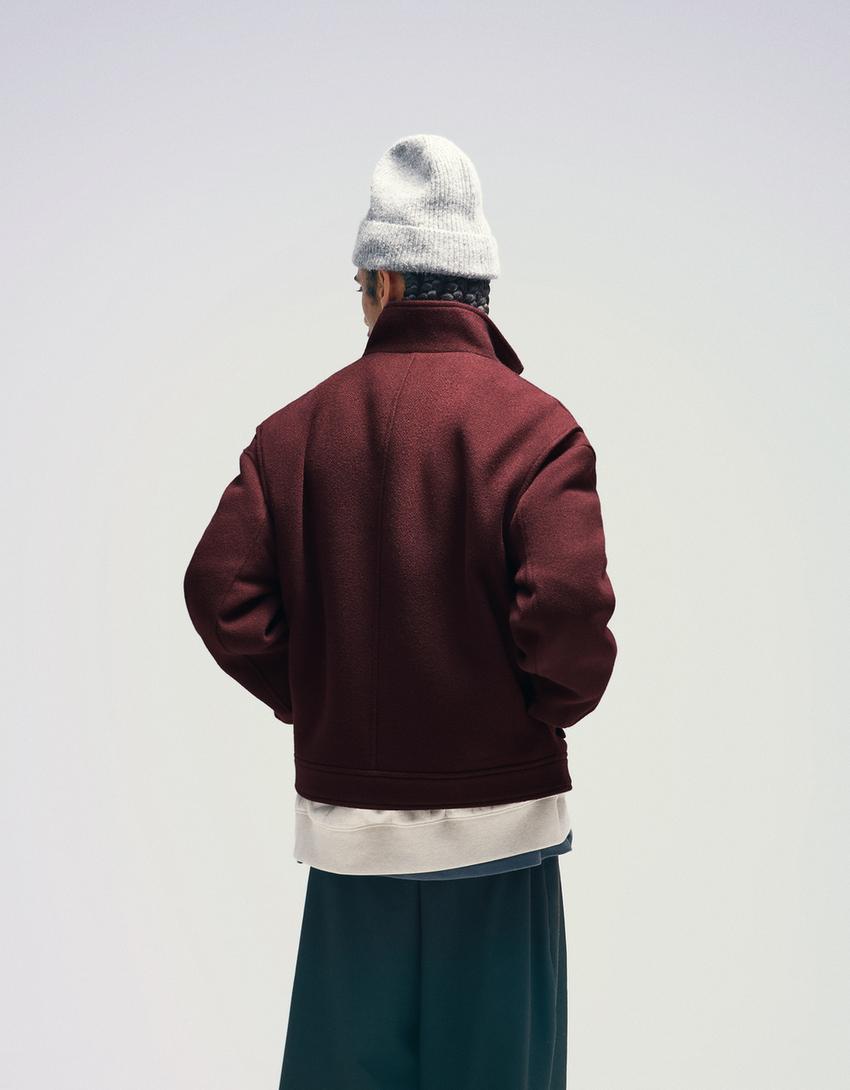 Felt texture jacket with zip-Burgundy