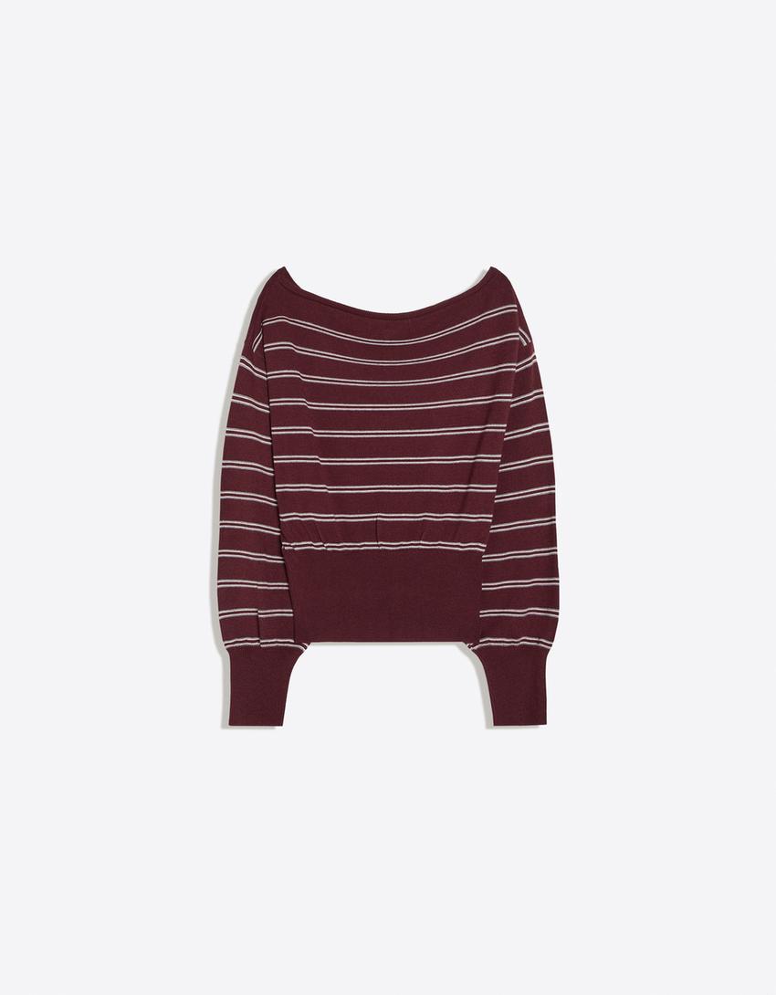 Asymmetric neck jumper-Burgundy