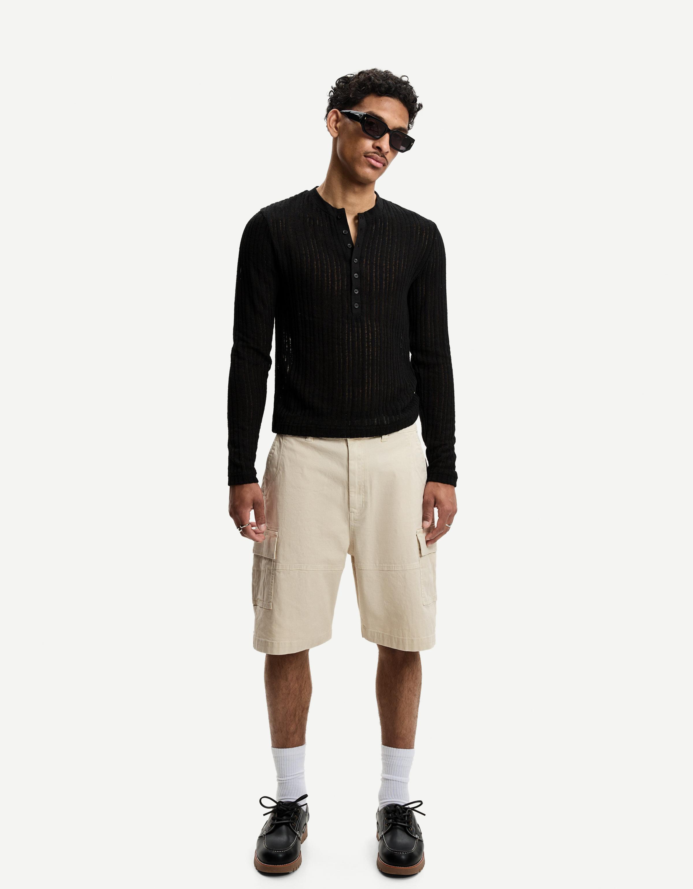 Bershka Cargo-Bermudas Herren 38 Sandfarbe