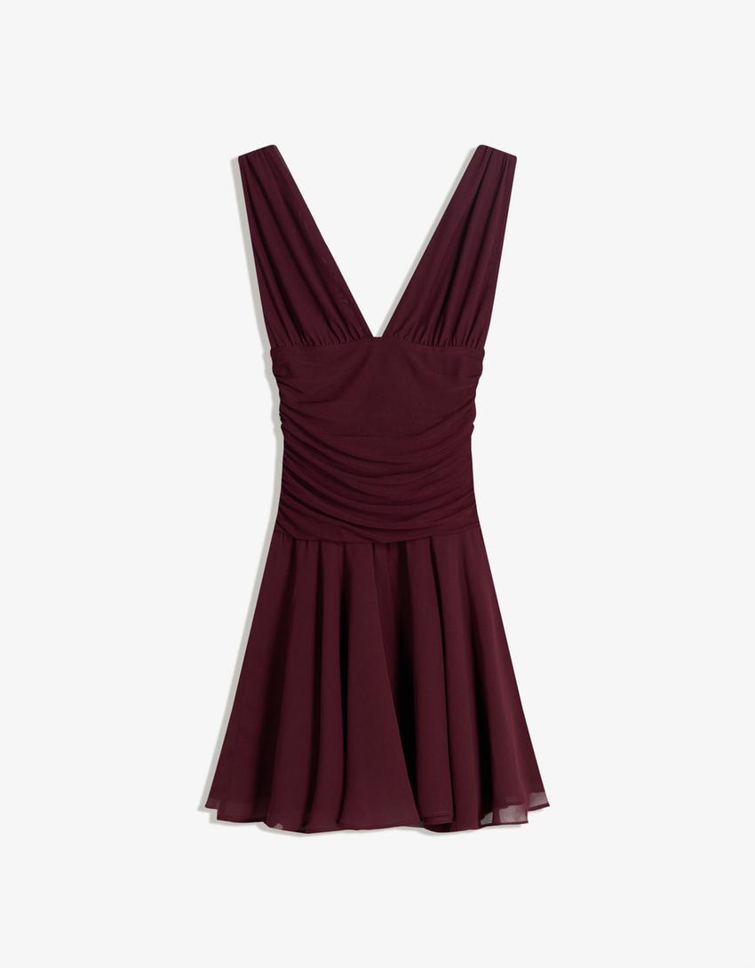 Vestido mini chifón vuelo-Granate