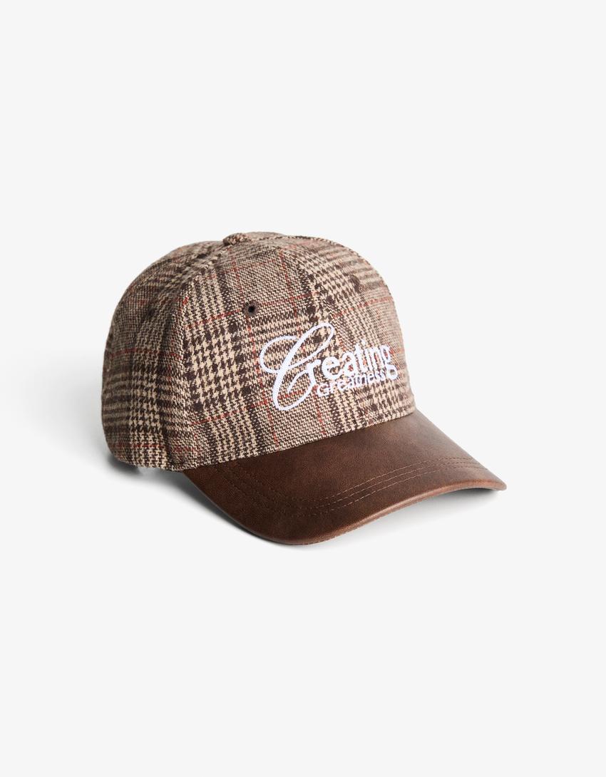 Printed leather effect peak cap-Brown