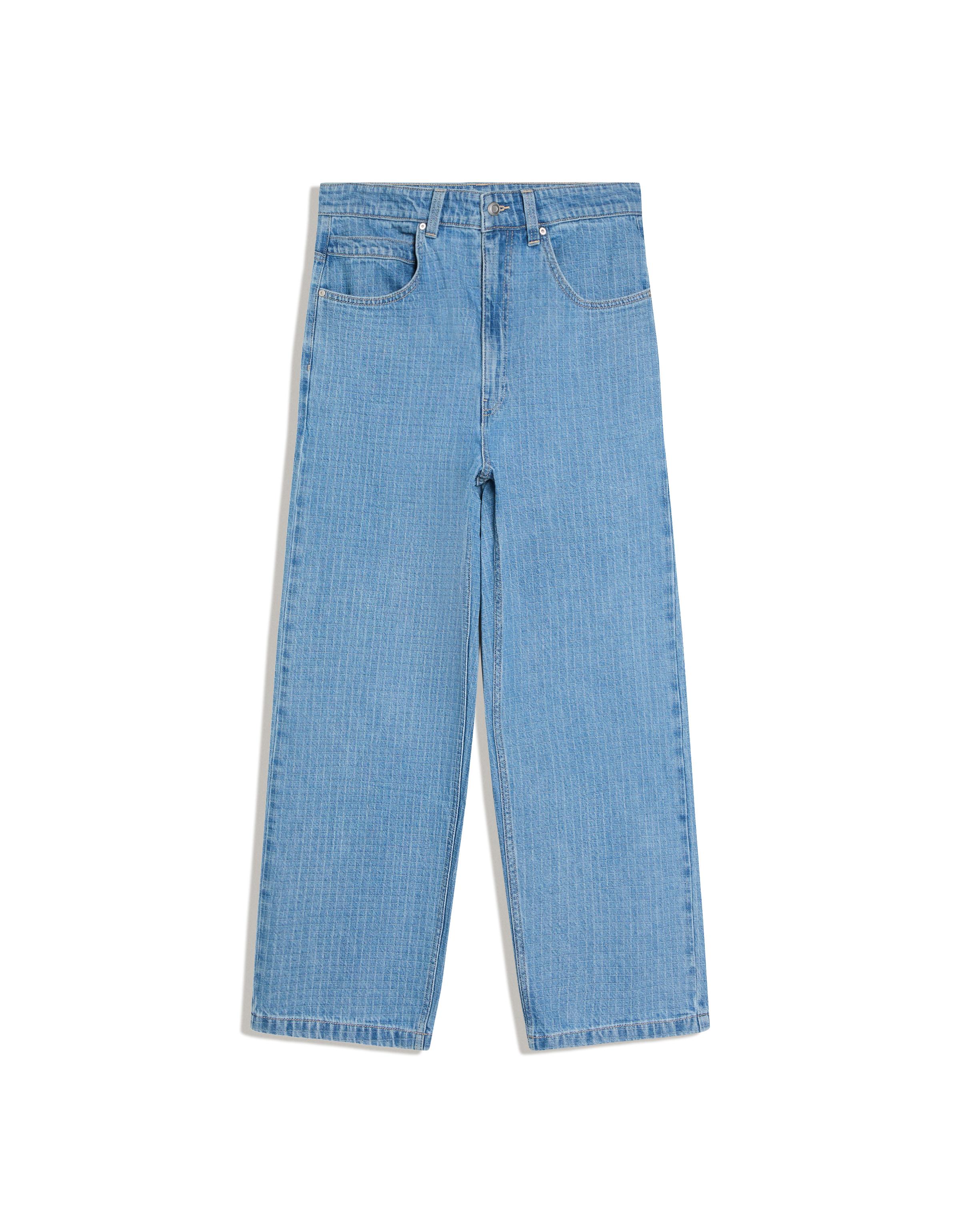 Textured check jeans — Light blue