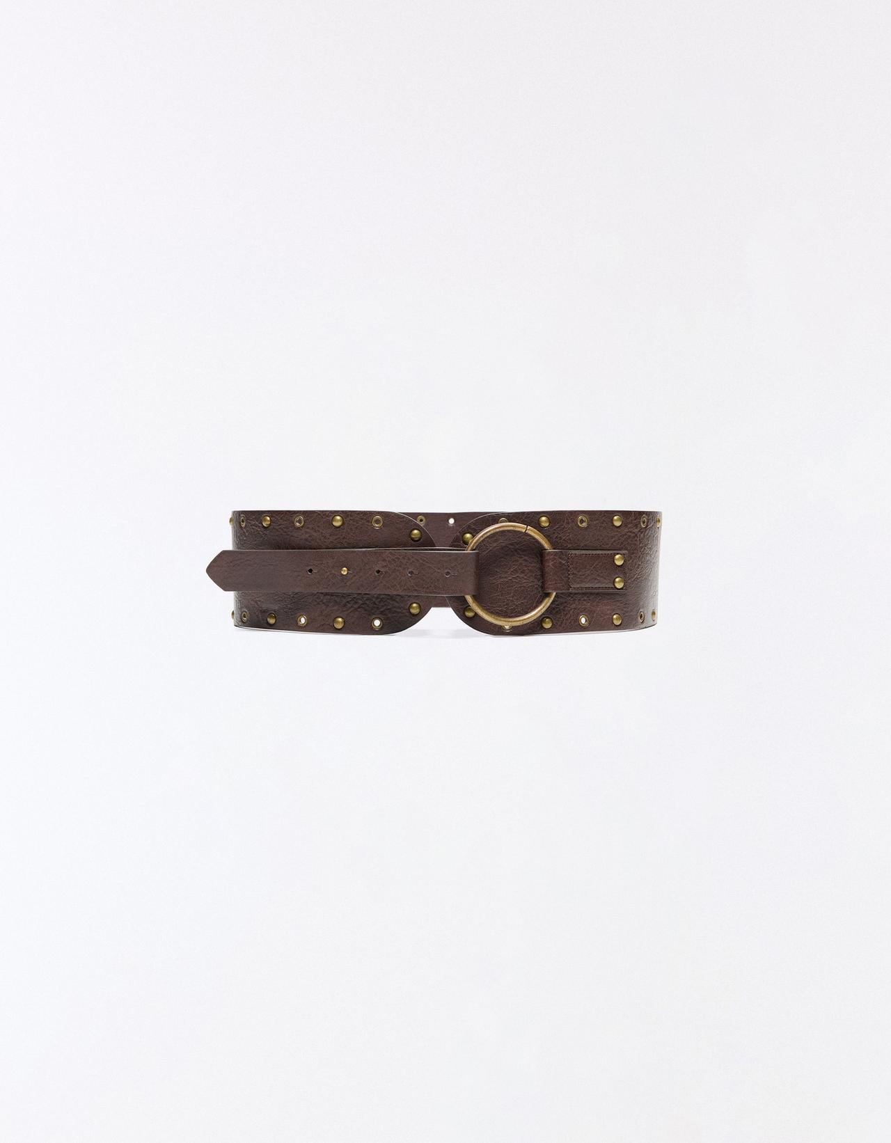 Studded buckle belt — Brown
