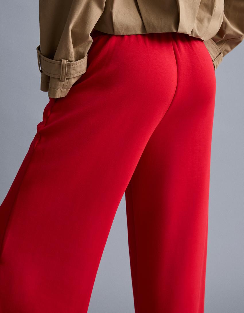 Soft touch wide-leg trousers-Red