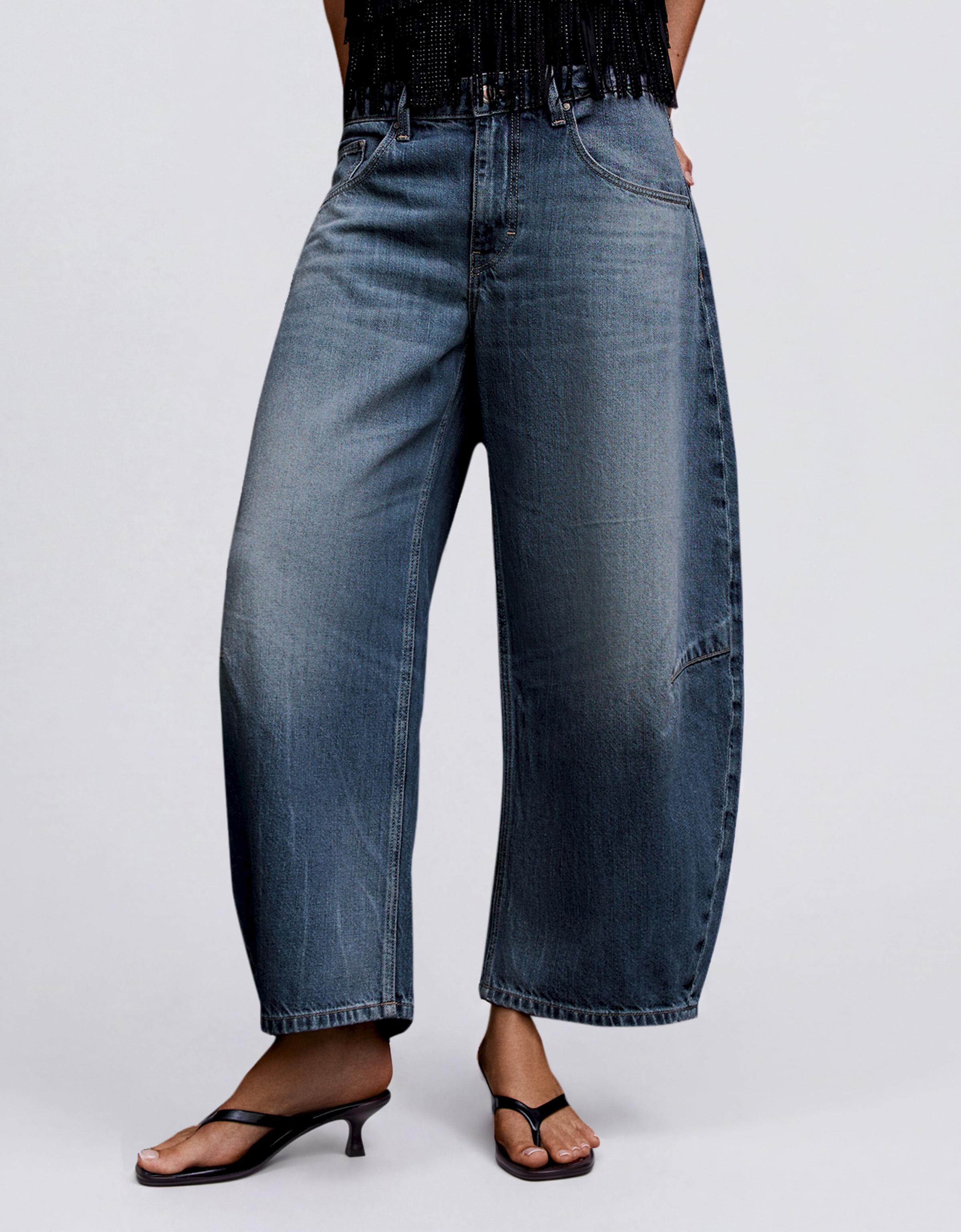 Cropped barrel-leg jeans — Light blue