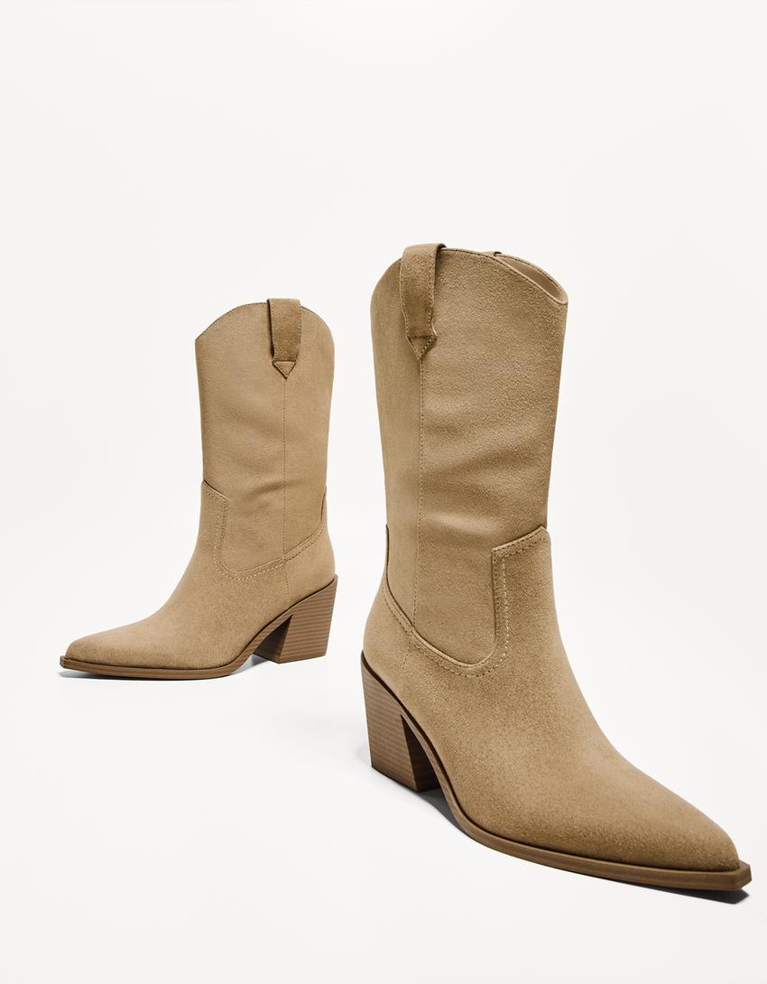 Heeled cowboy boots-BEIGE