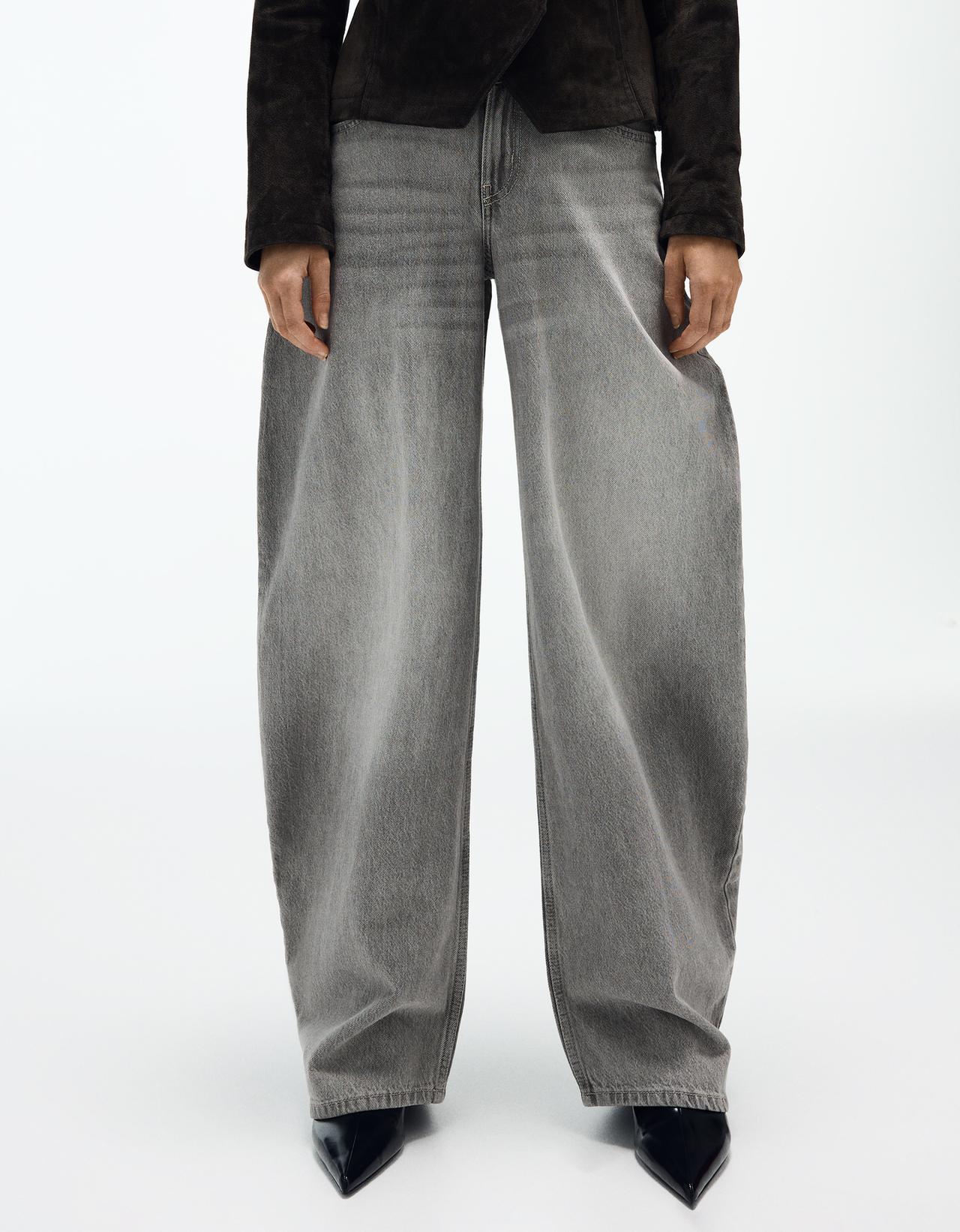 High-waist barrel jeans — Grey