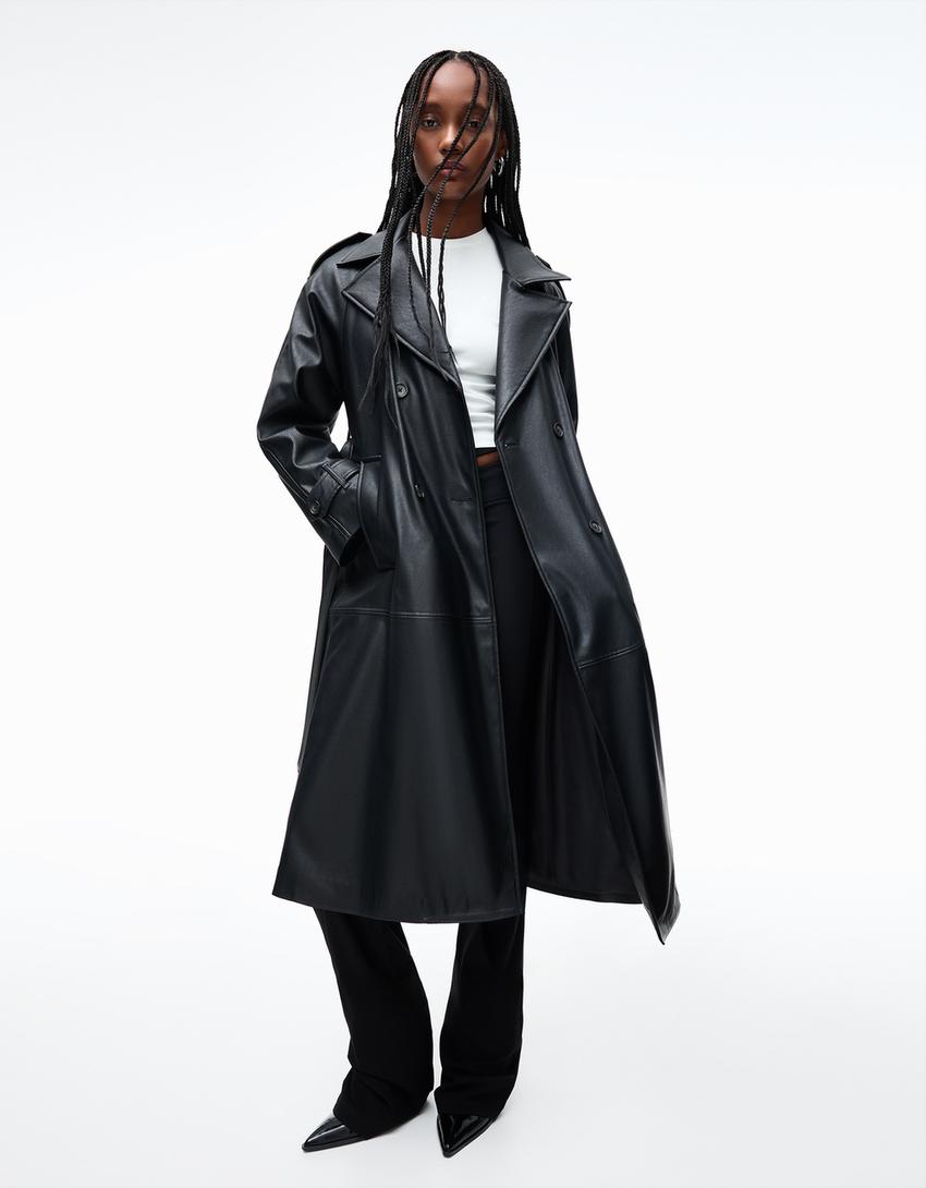 Sobretudo trench polipele-Preto