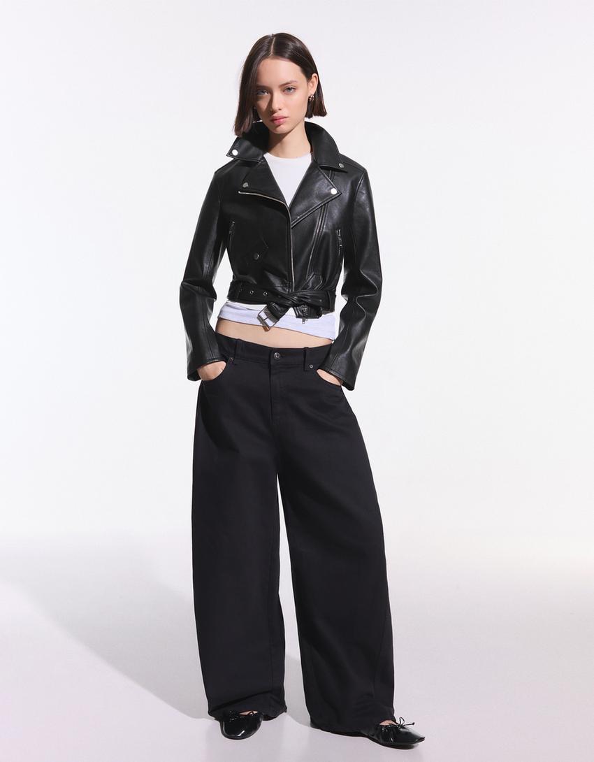 Blouson biker similicuir-Noir