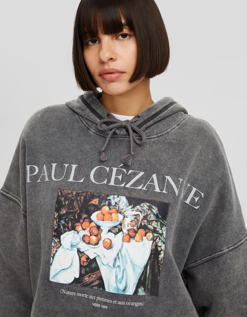 Paul Cézanne faded effect print hoodie-Grey-2