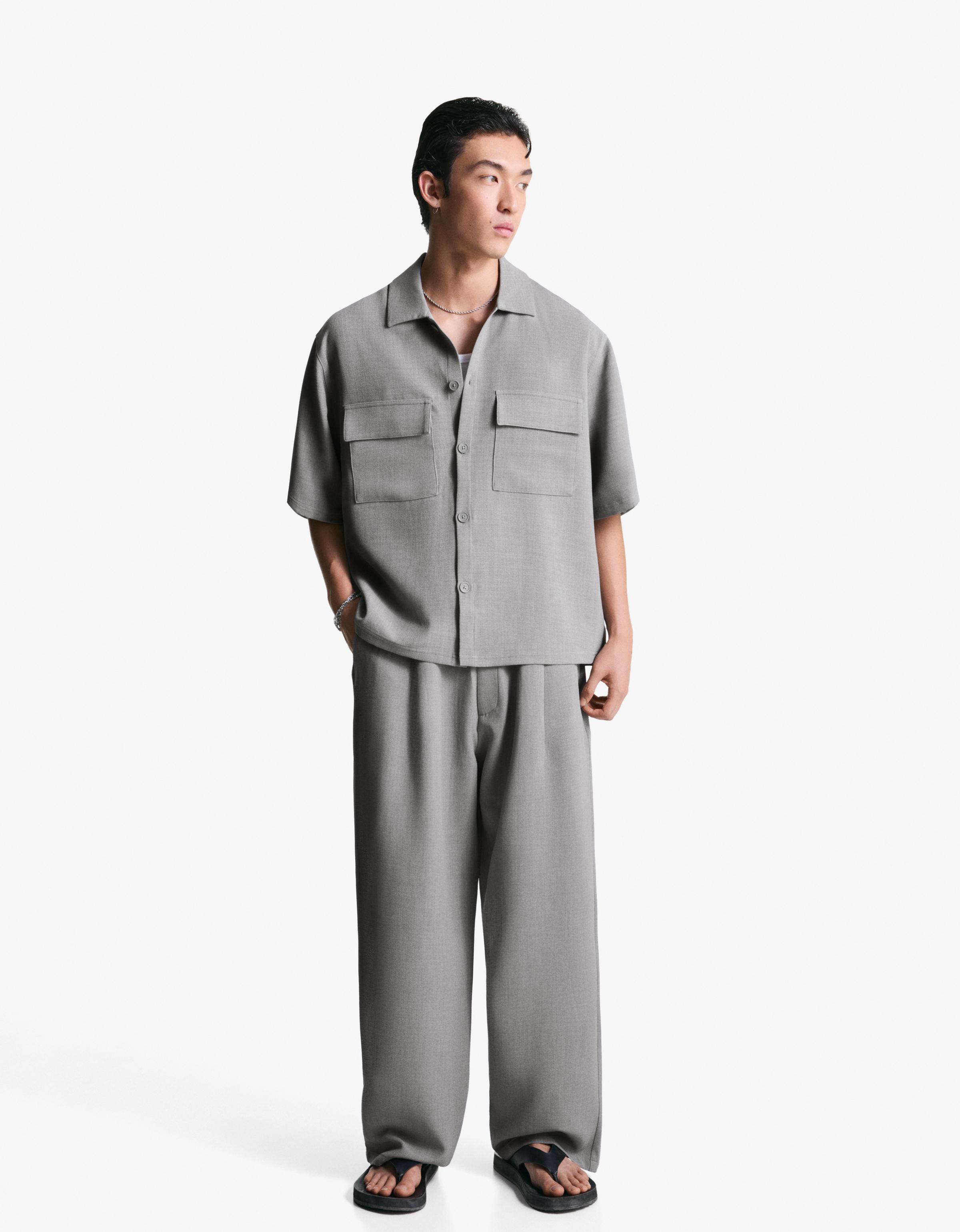 Bershka Super-Baggy-Hose, Tailored Herren 34 Grau