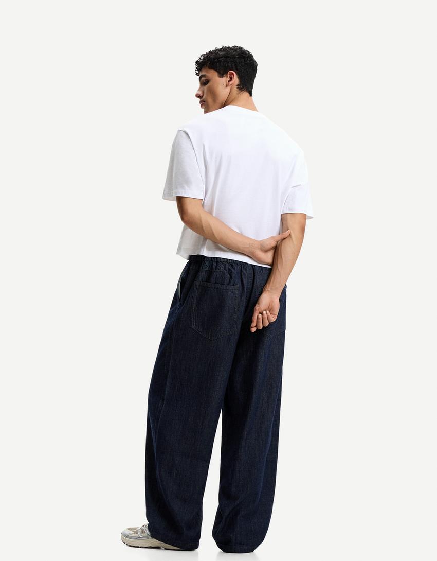 Jeans baggy tipo pantaloni tuta-Marino-1