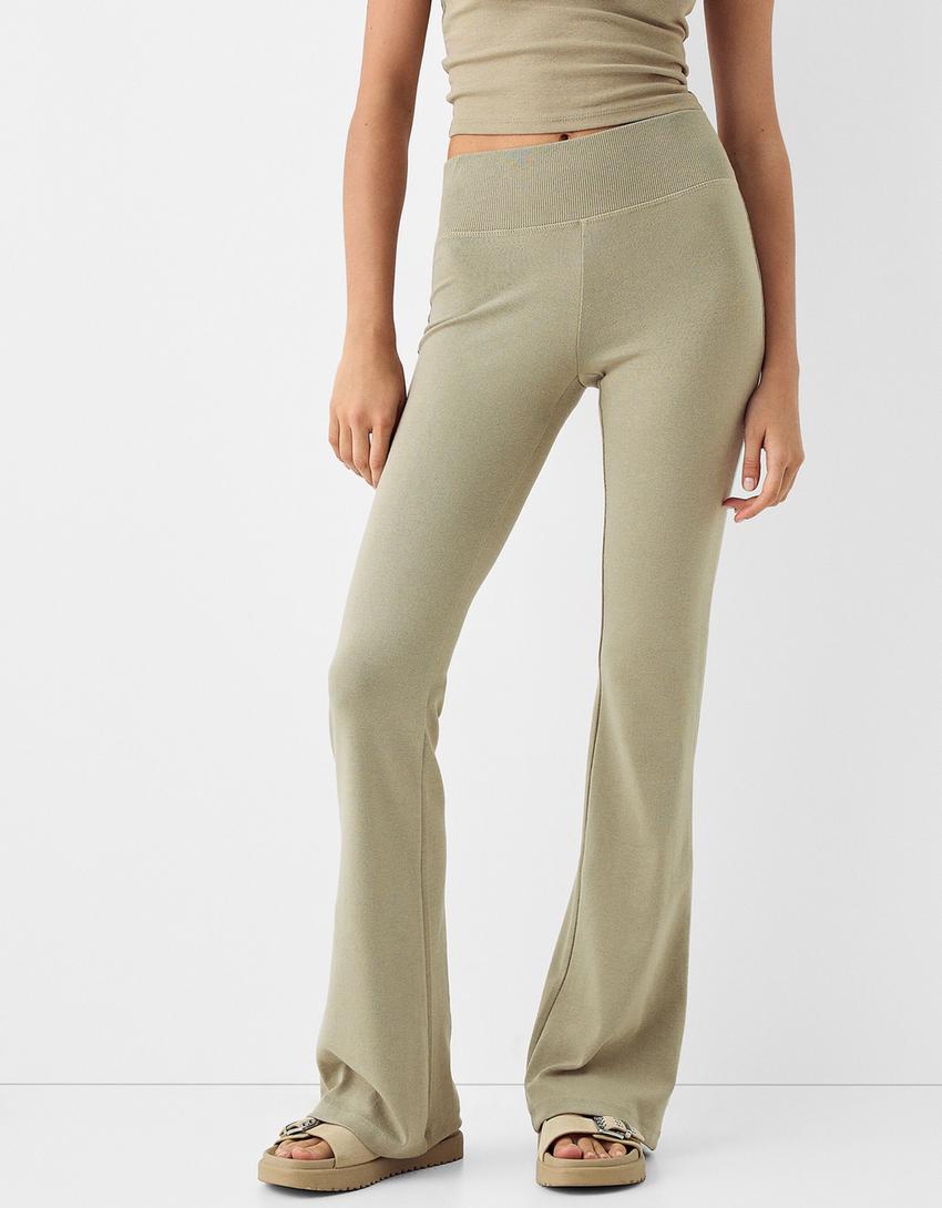 T-shirt and flared trousers set-Khaki-1