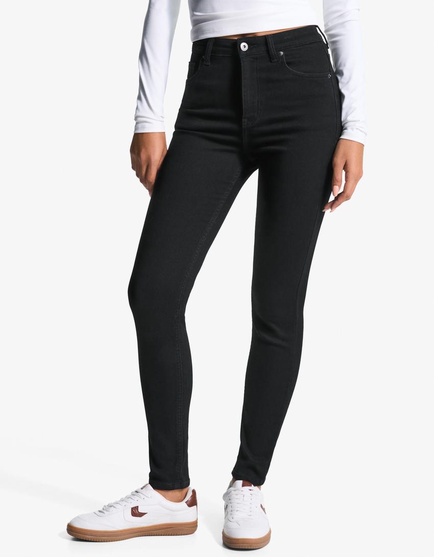 Super high-waist soft skinny jeans-Black