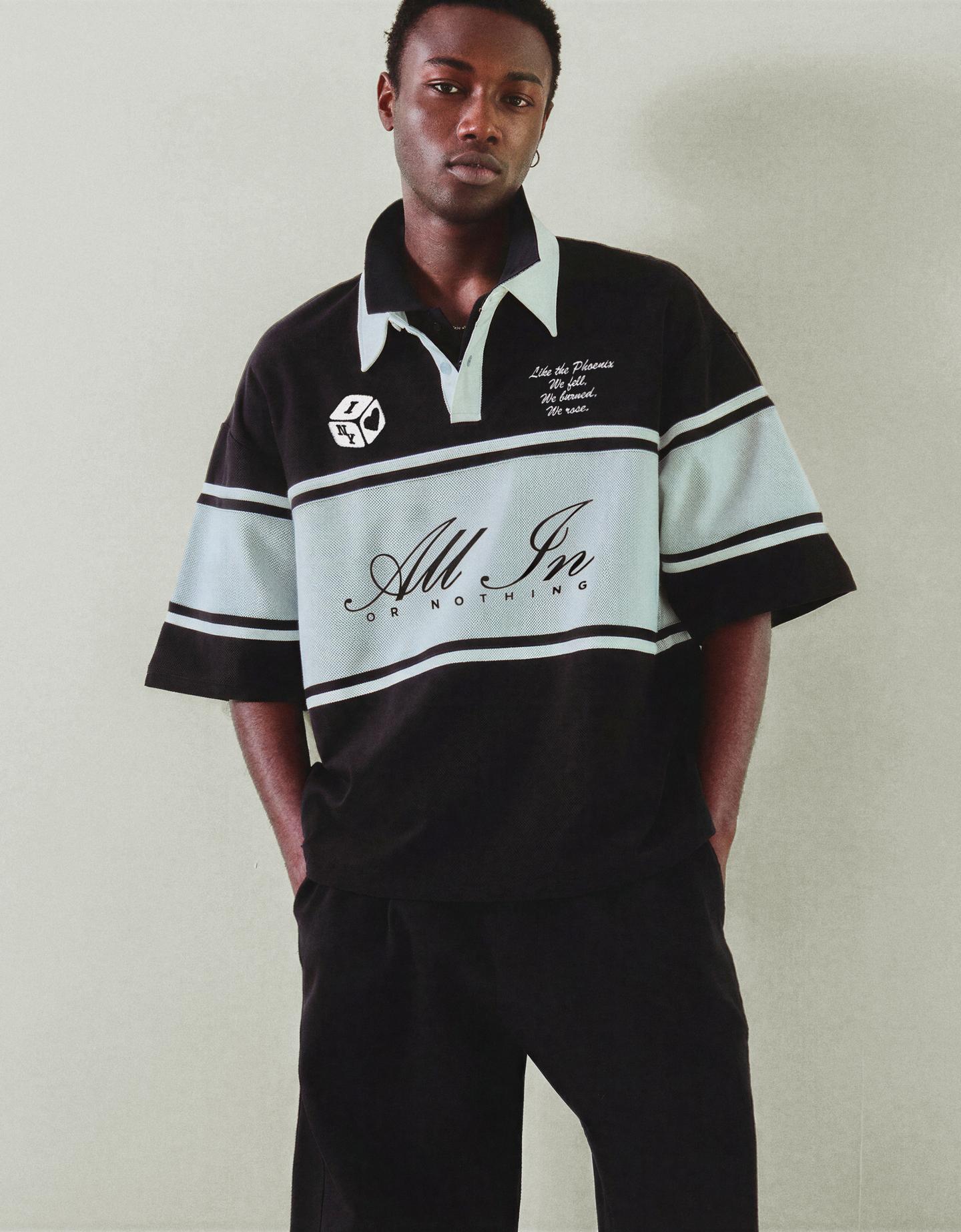 Bershka koszulka polo boxy z krótkim rękawem czarny