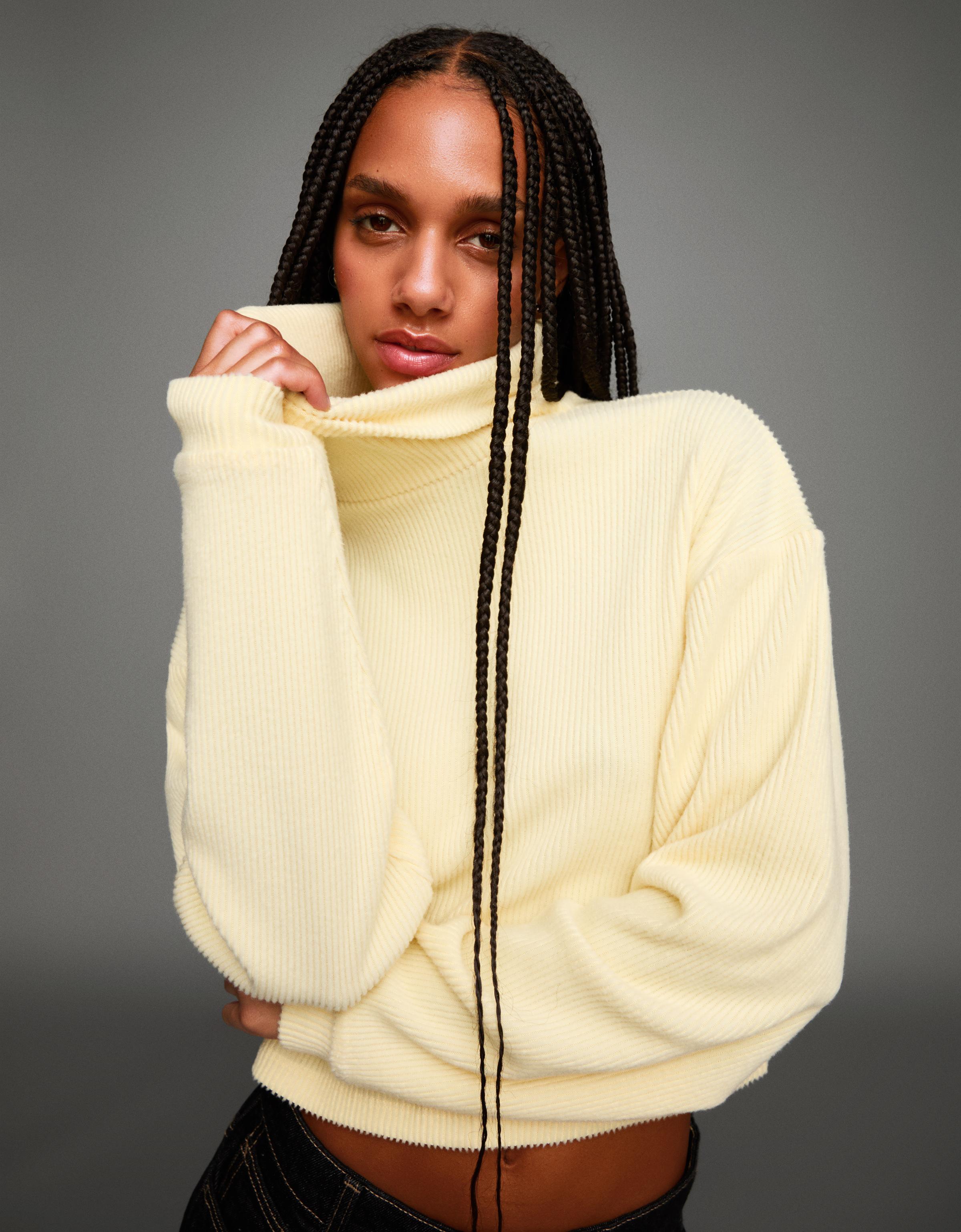 Bershka Gerippter Stehkragenpullover Damen L Gelb