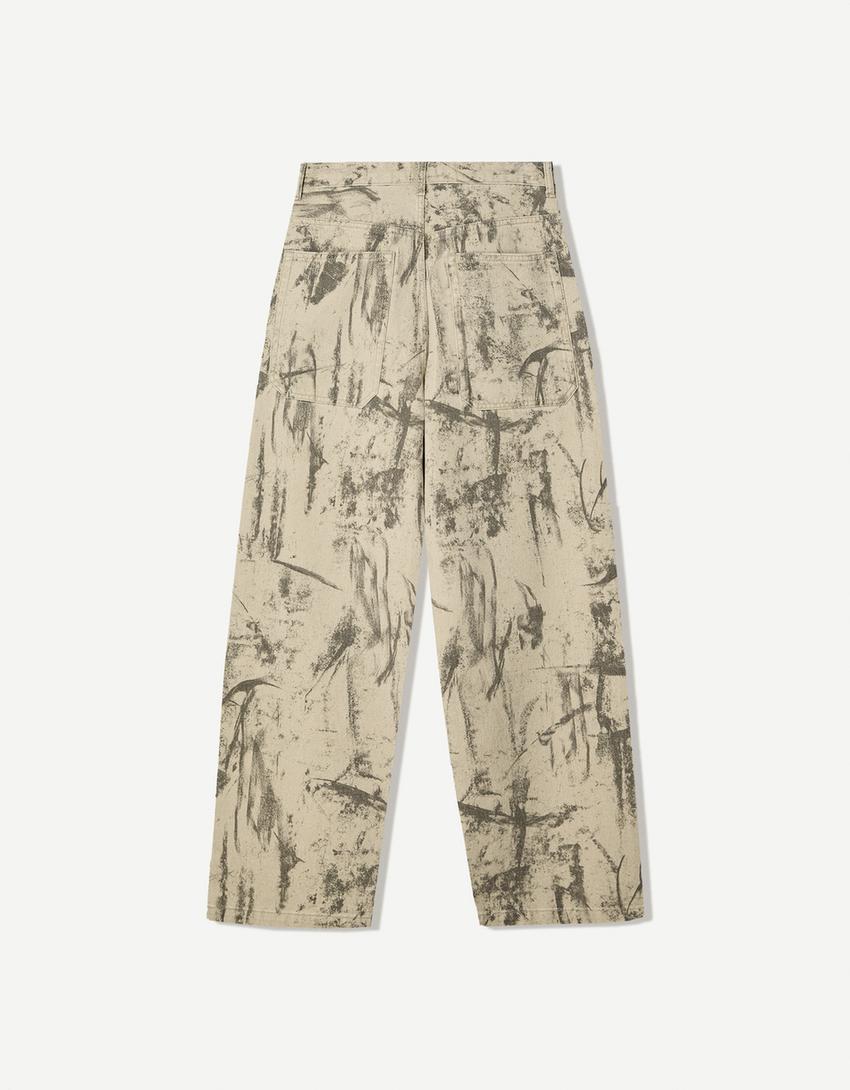 Baggy jeans met print-Groen-1