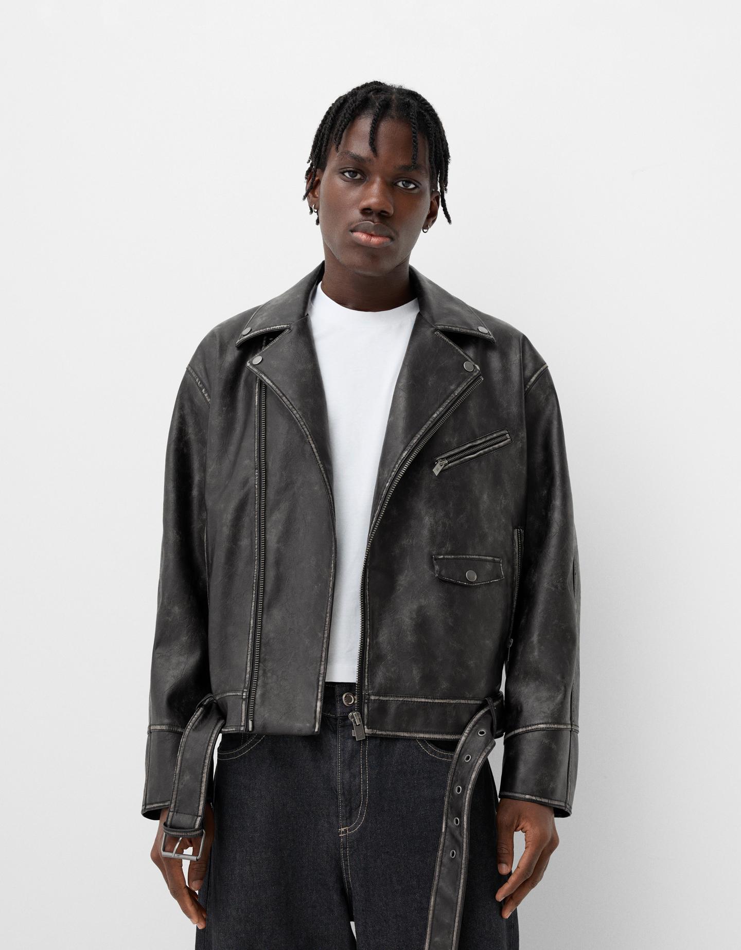 Chaqueta Bomber Chaqueta Polipiel Bershka Hombre Efecto Piel