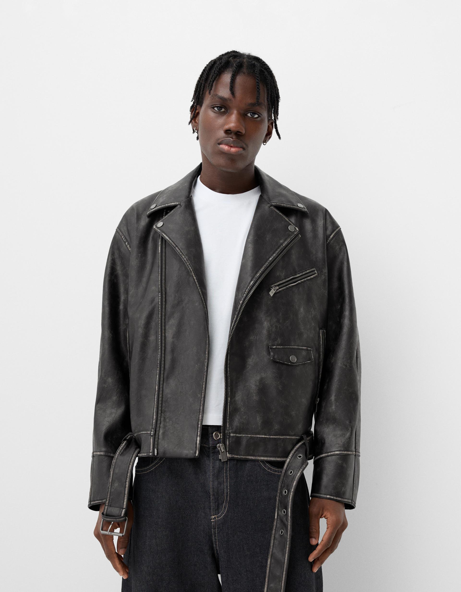 Abrigos Bershka Cazadora Biker Efecto Piel Bershka Bershka Biker