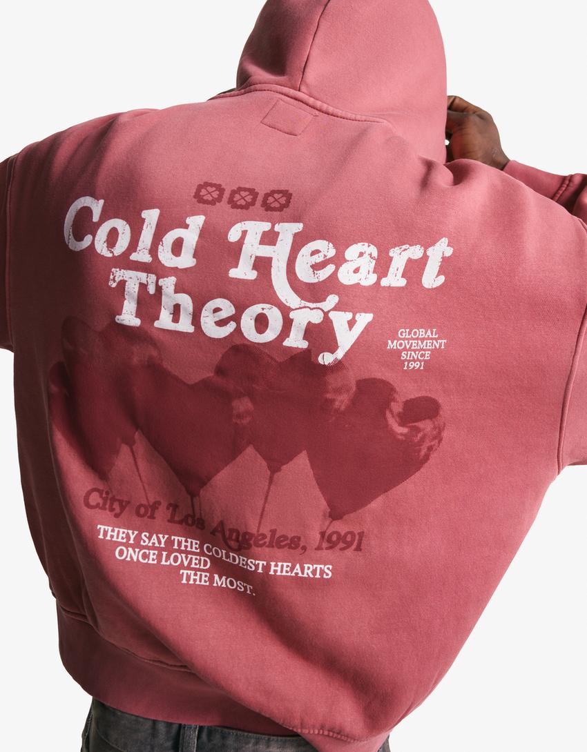 Faded-effect printed sweatshirt-Coral