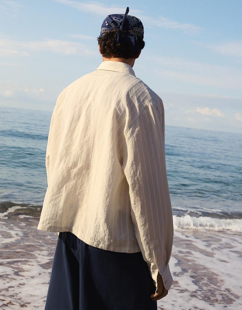 Striped long sleeve shirt-Sand