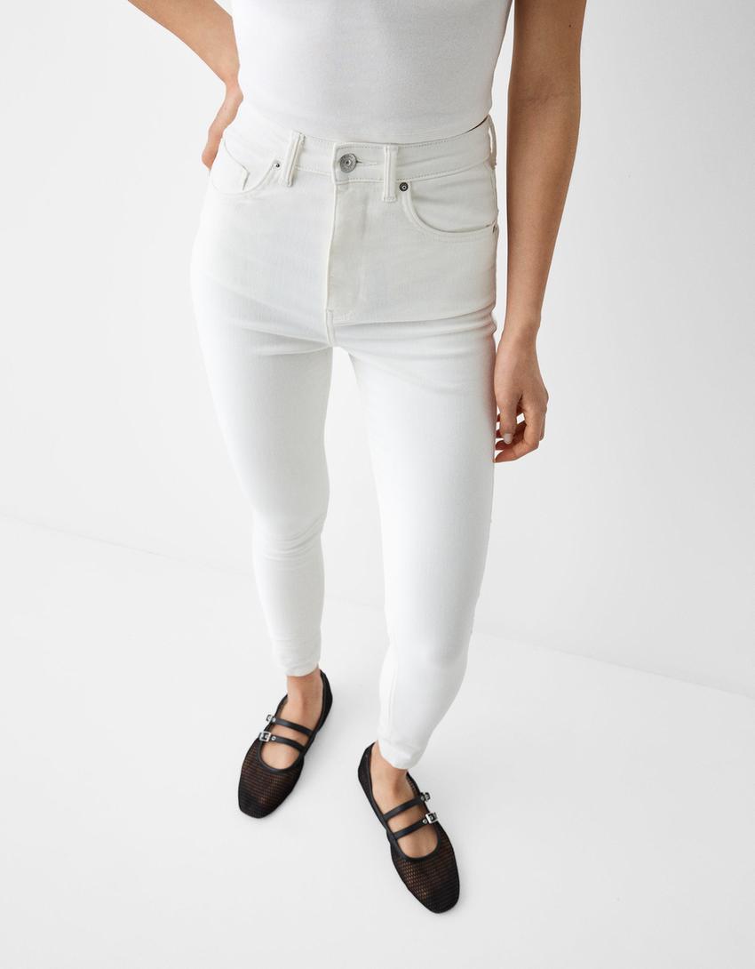 Süper yüksek bel skinny fit jean-Beyaz-3