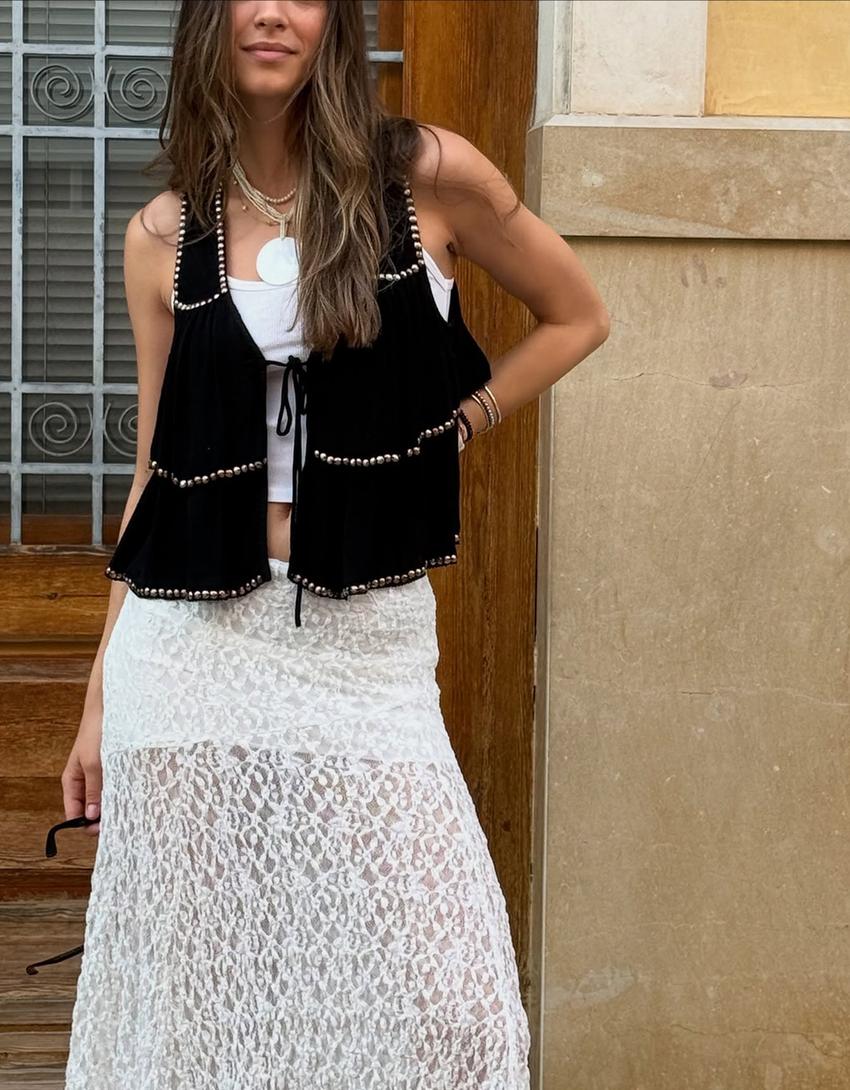 Ruffled waistcoat with studs-Black-1