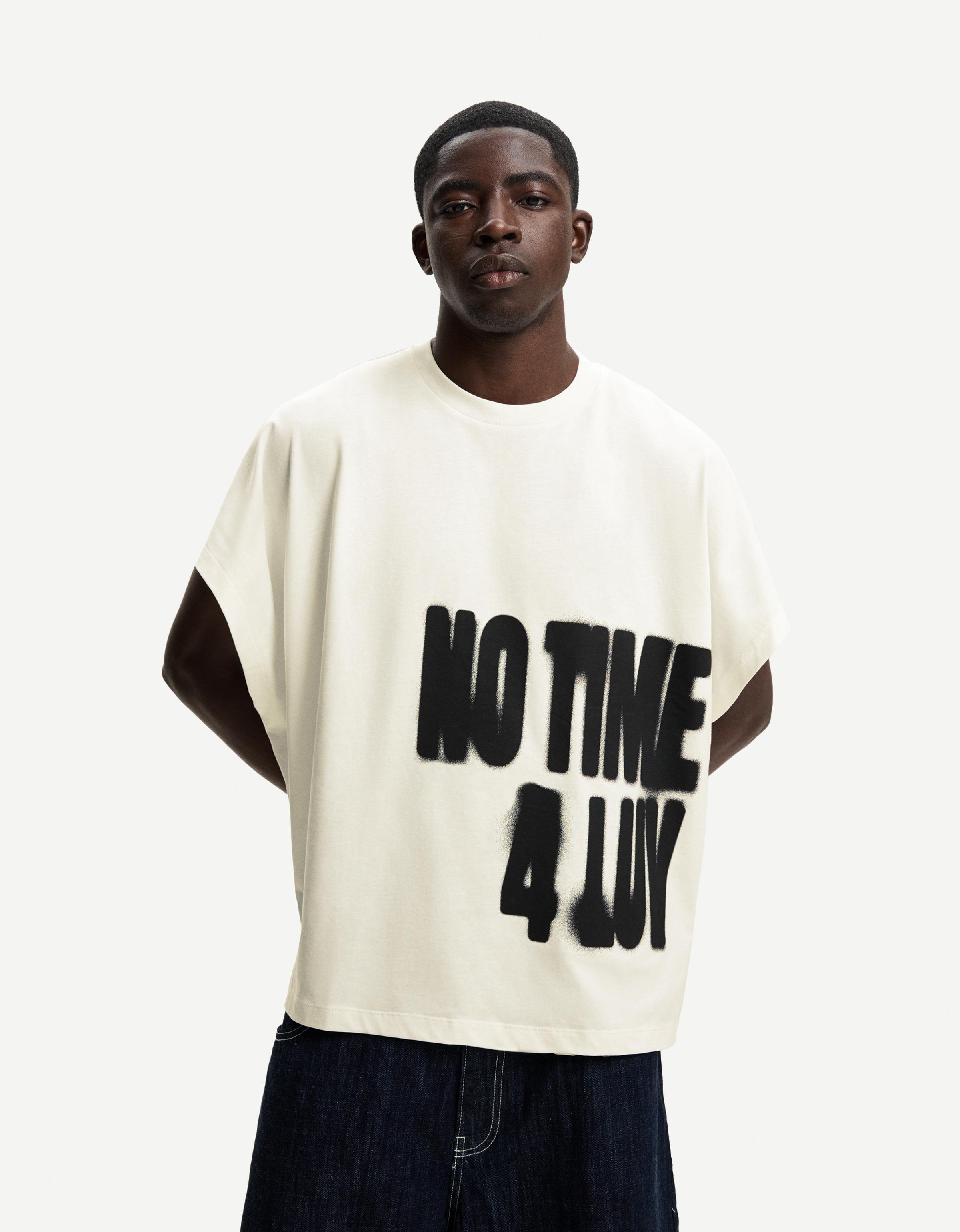 Bershka T-Shirt Mit Print Und Kurzen Ärmeln Herren L Grbrochenes Weiss