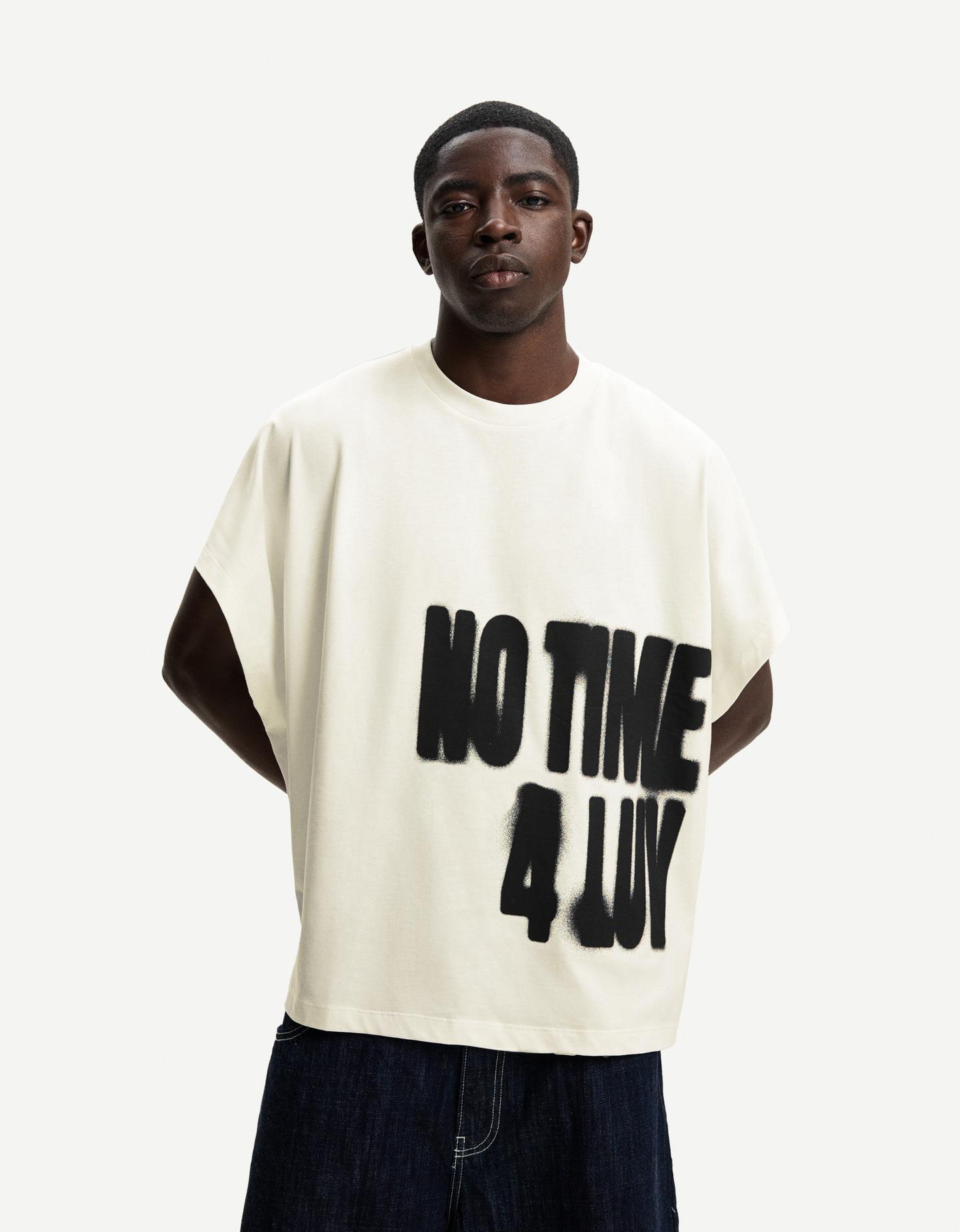 Bershka Camiseta Manga Corta Print Hombre L Blanco Roto